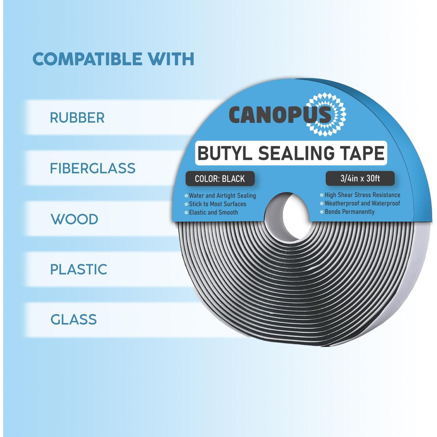 Cinta de Sellado Butílica Canopus Negra 1.9 cm x 9.14 m Impermeable