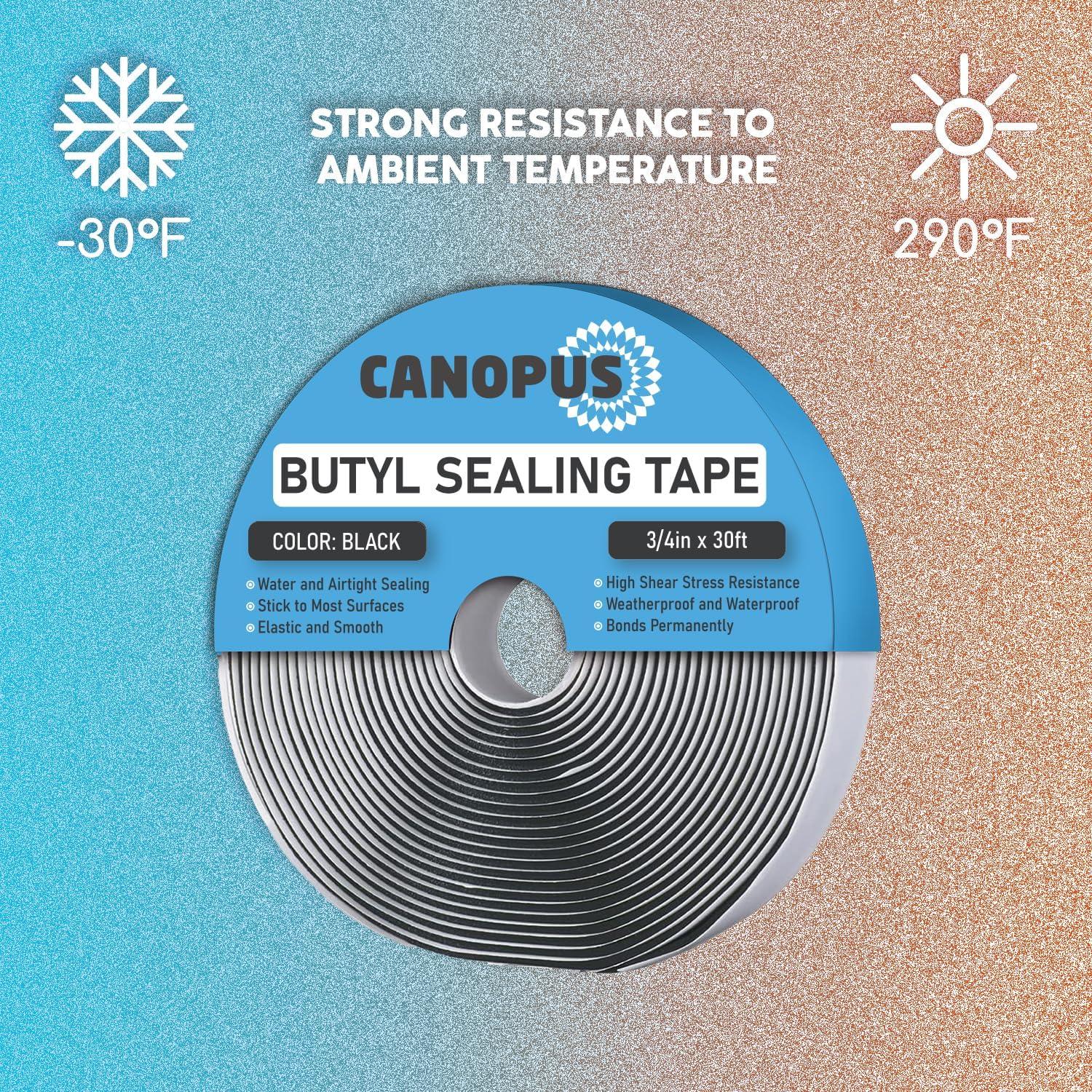 Cinta de Sellado Butílica Canopus Negra 1.9 cm x 9.14 m Impermeable