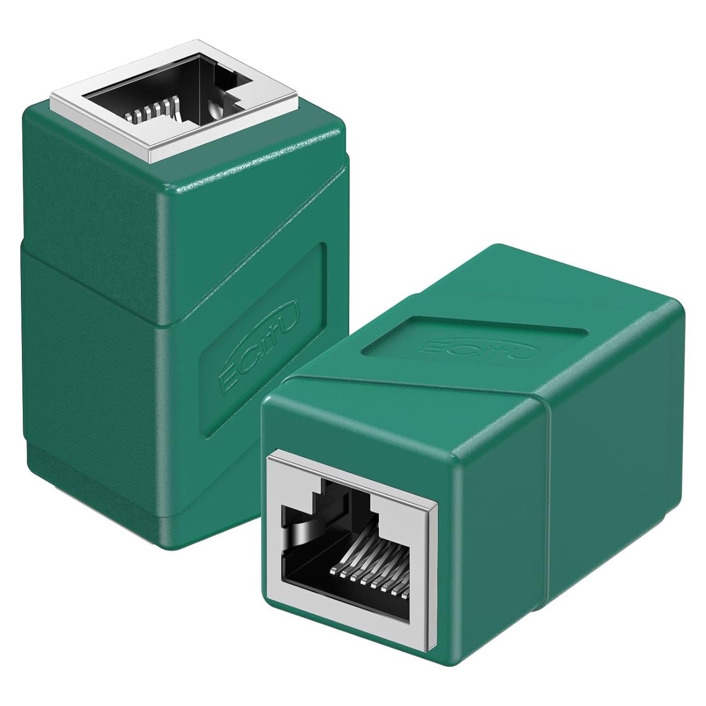 Acoplador RJ45 Hembra a Hembra ECJTU 2 Paquete Verde