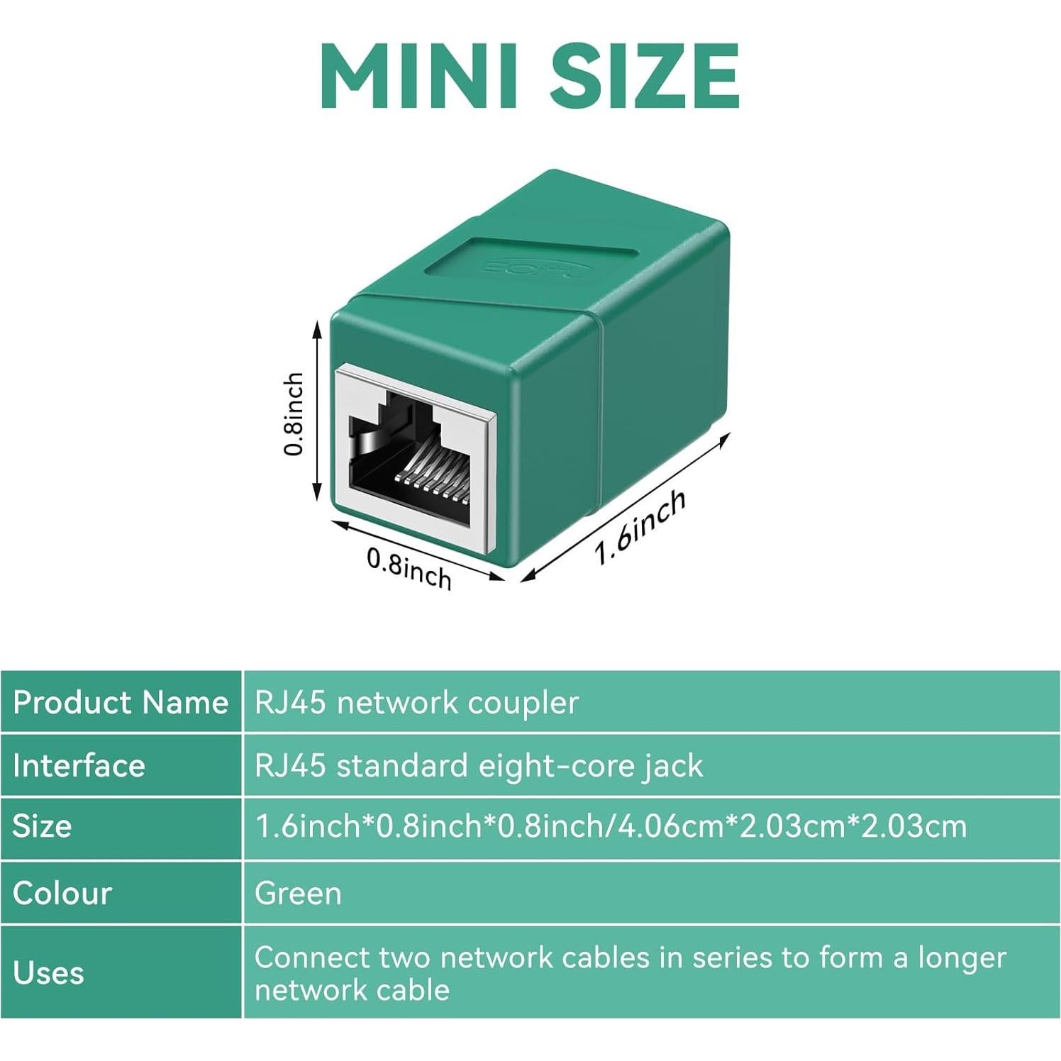 Acoplador RJ45 Hembra a Hembra ECJTU 2 Paquete Verde