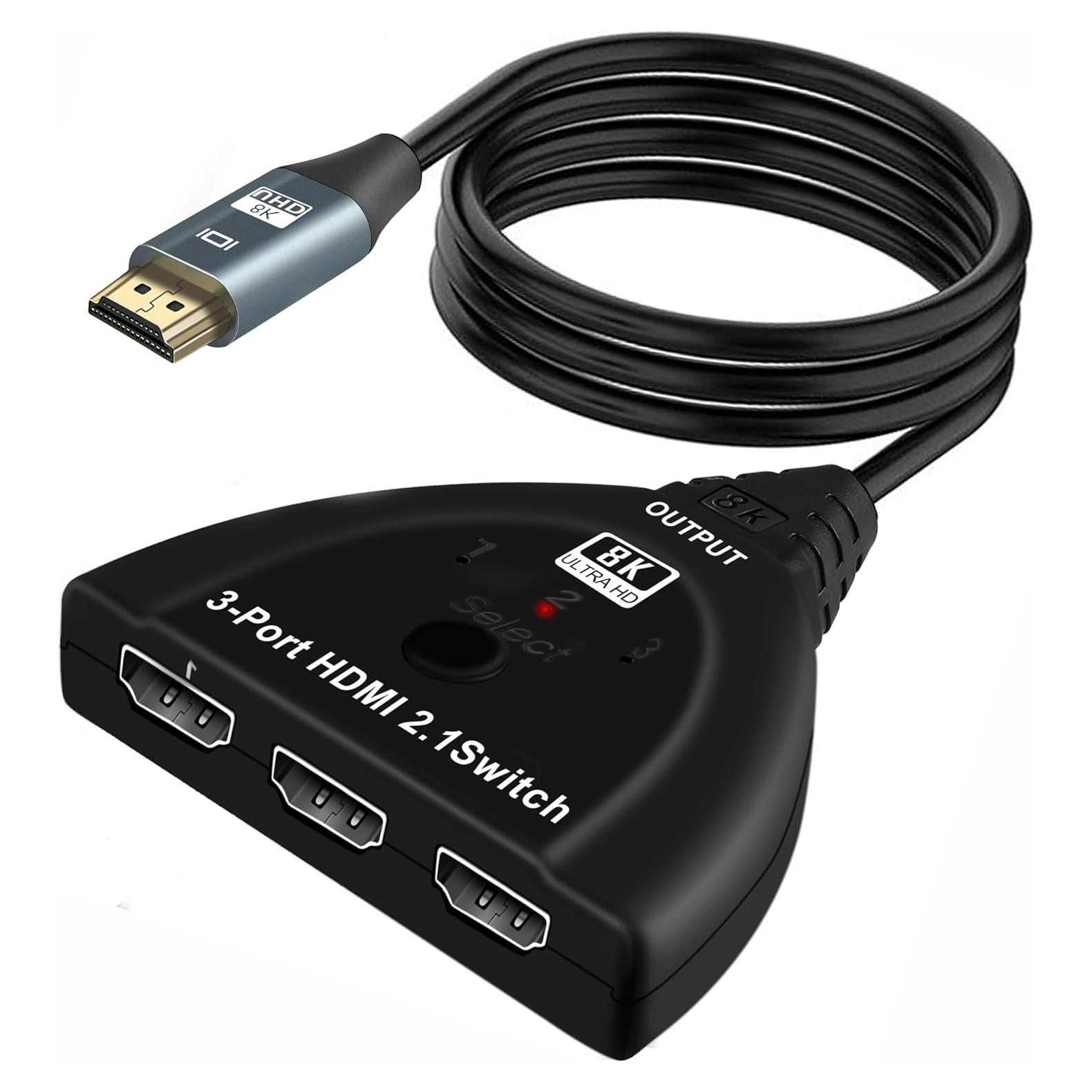 Interruptor HDMI 2.1 NEWCARE 3 en 1 8K@60Hz con Cable 0.88m
