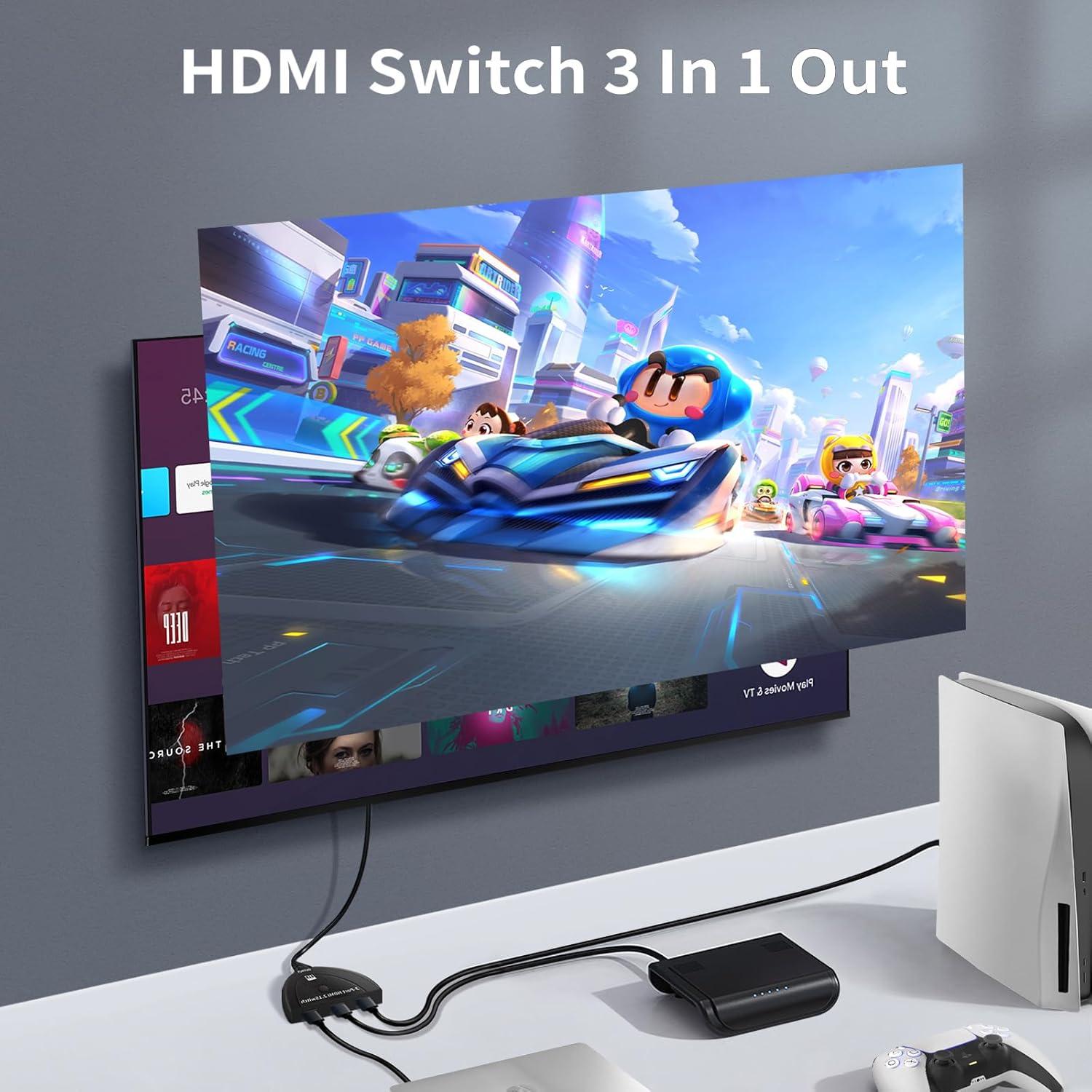 Interruptor HDMI 2.1 NEWCARE 3 en 1 8K@60Hz con Cable 0.88m