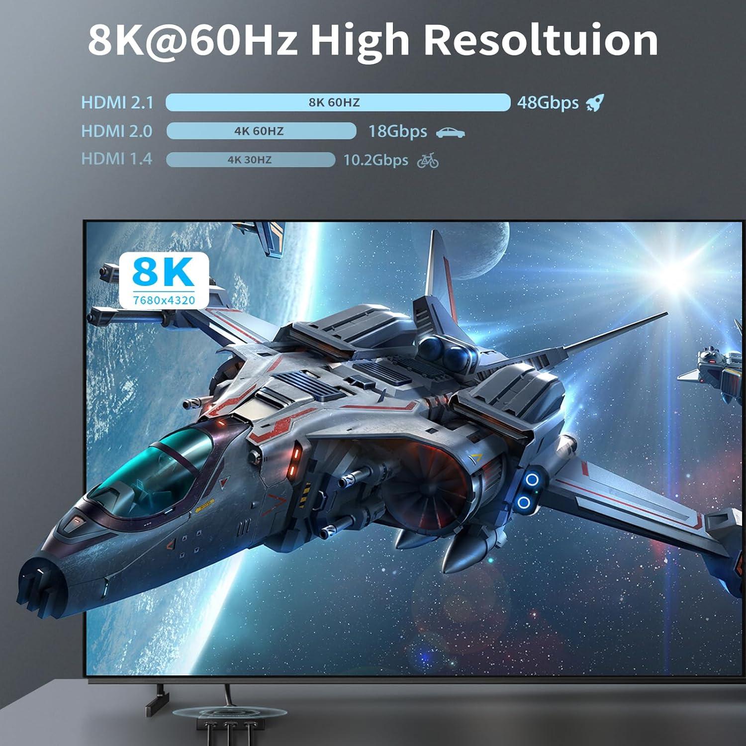 Interruptor HDMI 2.1 NEWCARE 3 en 1 8K@60Hz con Cable 0.88m