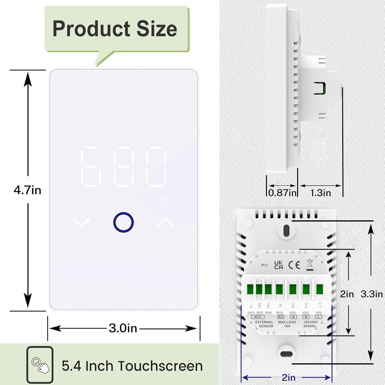 Termostato Inteligente MAXKOSKO WiFi para Calefacción de Suelo 120V