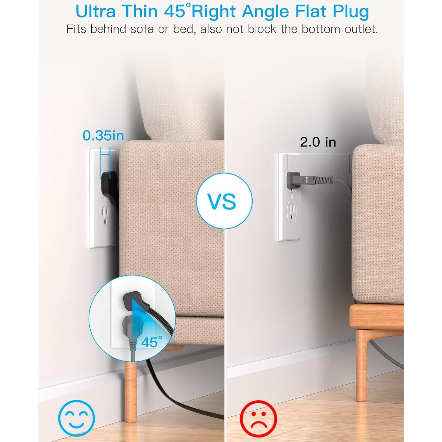Regleta de Enchufe HANYCONY 5 pies con 8 Salidas y 4 USB