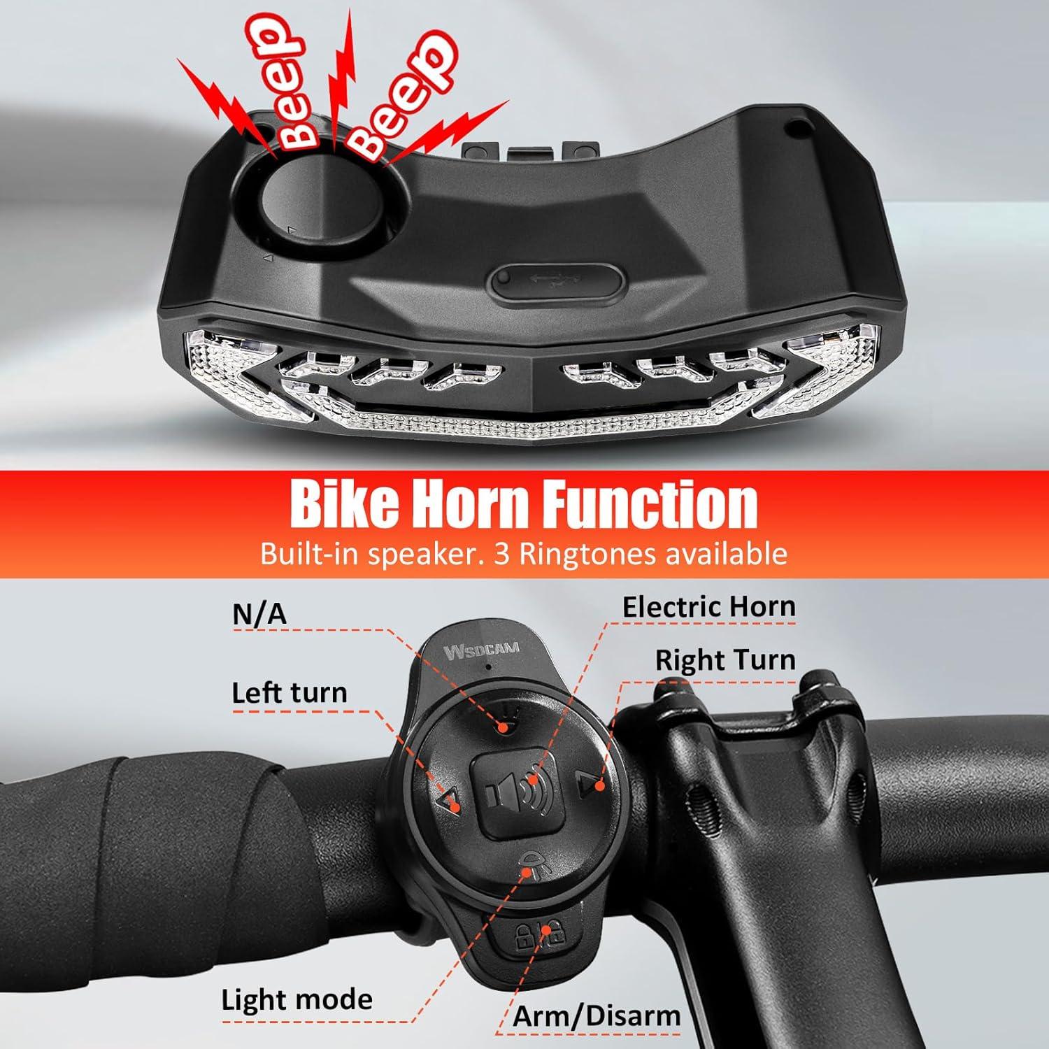 Luz Trasera WSDCAM para Bicicleta con Señales de Giro y Alarma
