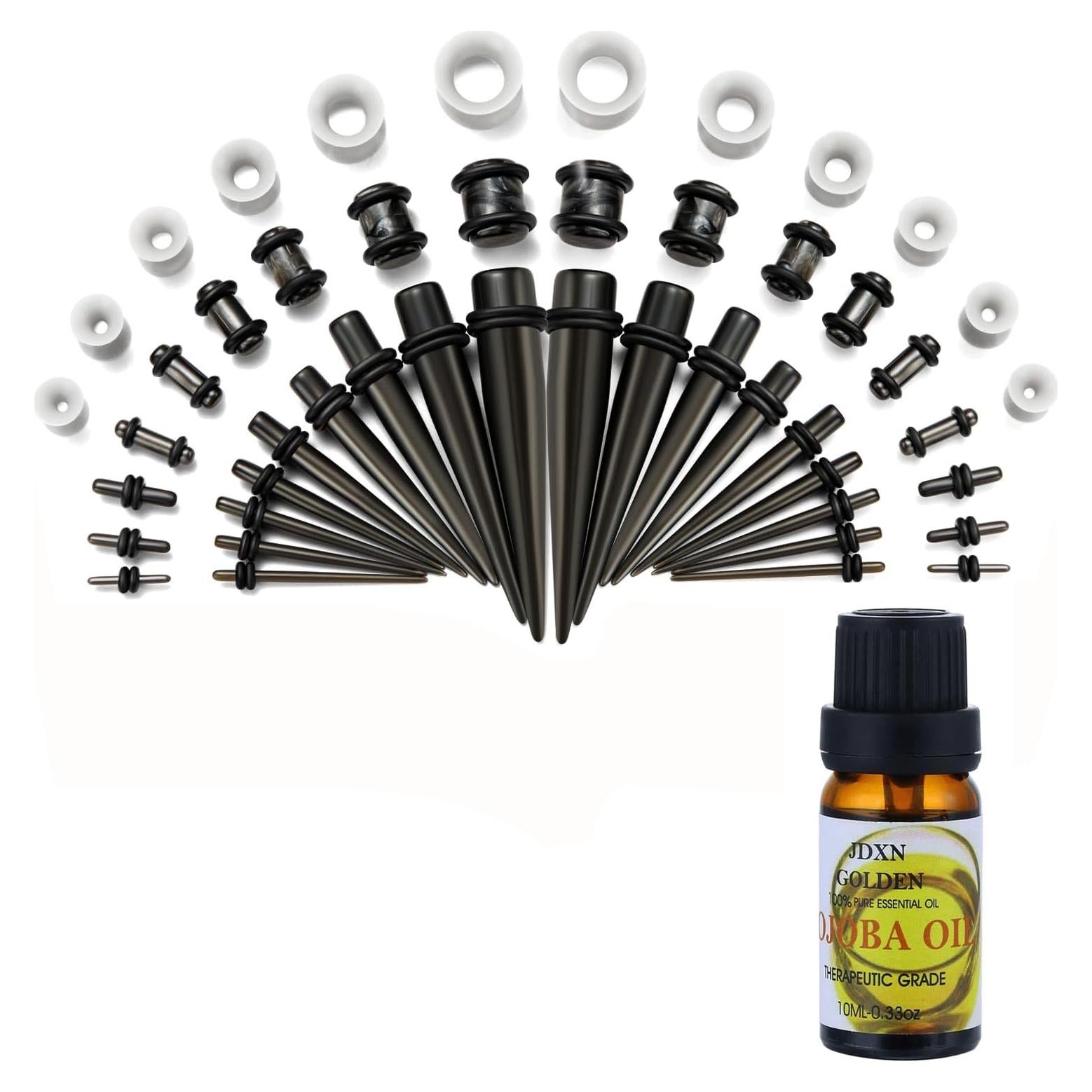 Kit de Estiramiento de Oídos Acrílico 50 Piezas + Aceite Jojoba