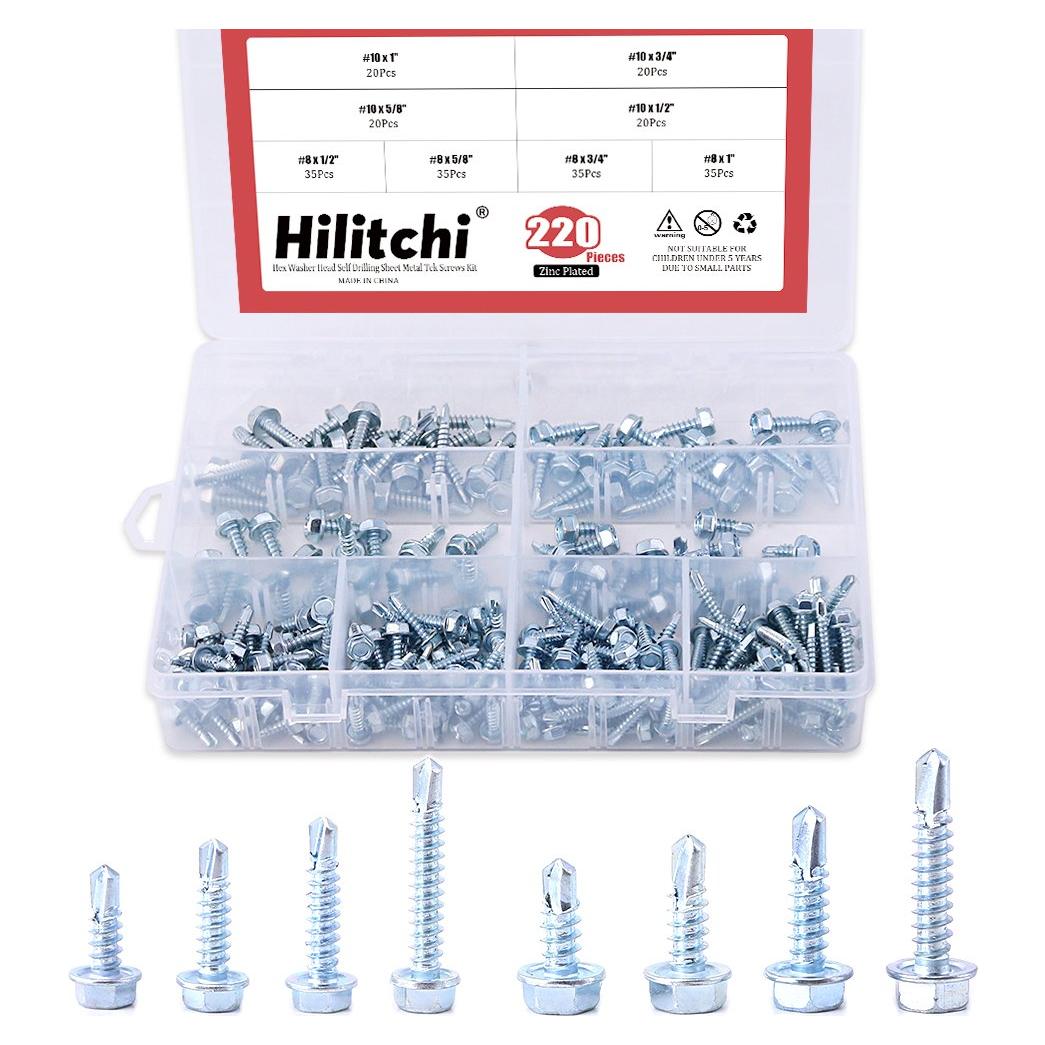Kit de Tornillos Autoperforantes Hilitchi 220 Piezas Hexagonal