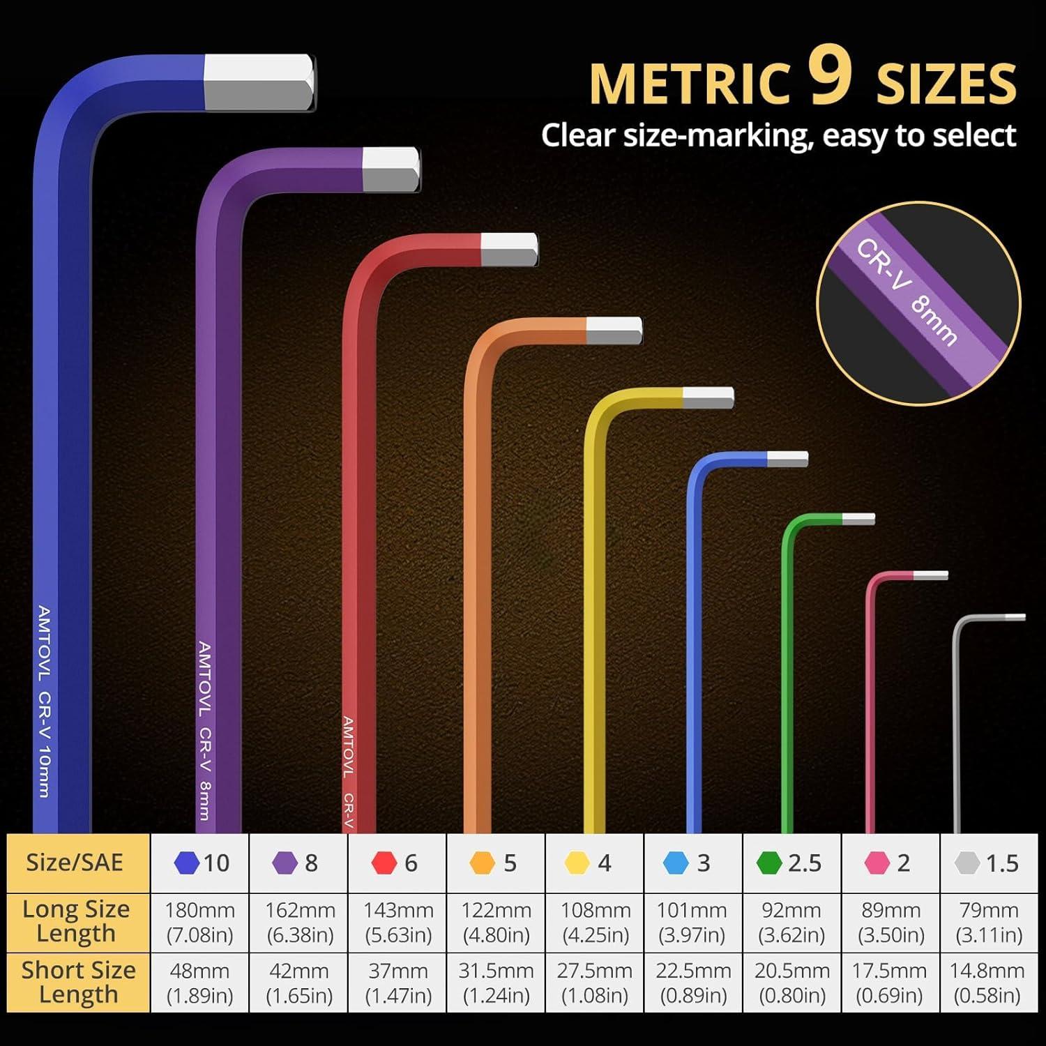 Juego de Llaves Allen AMTOVL 9PCS Métricas 1.5-10MM Antideslizante