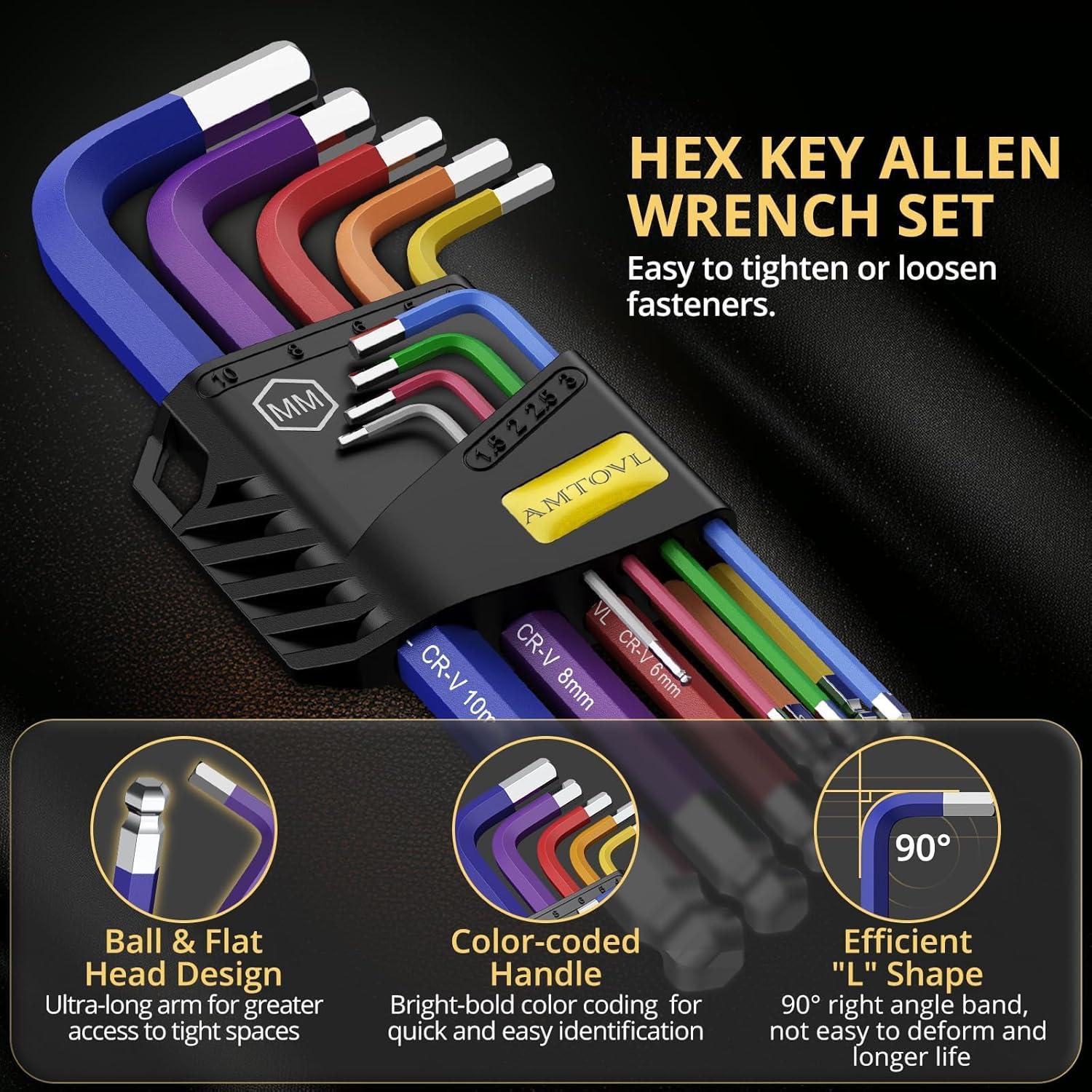 Juego de Llaves Allen AMTOVL 9PCS Métricas 1.5-10MM Antideslizante