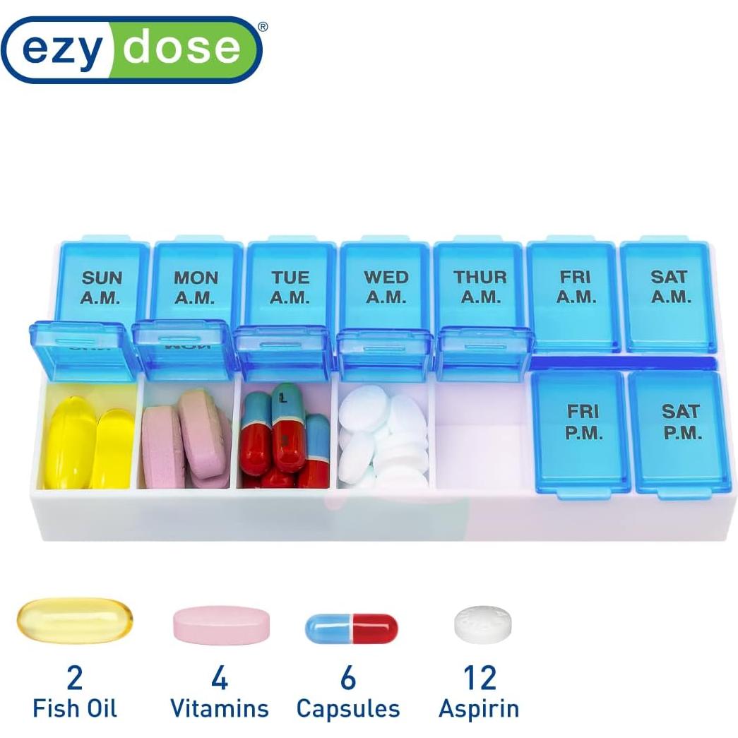 Organizador de Pastillas Ezy Dose Semanal AM/PM Azul 7 Días