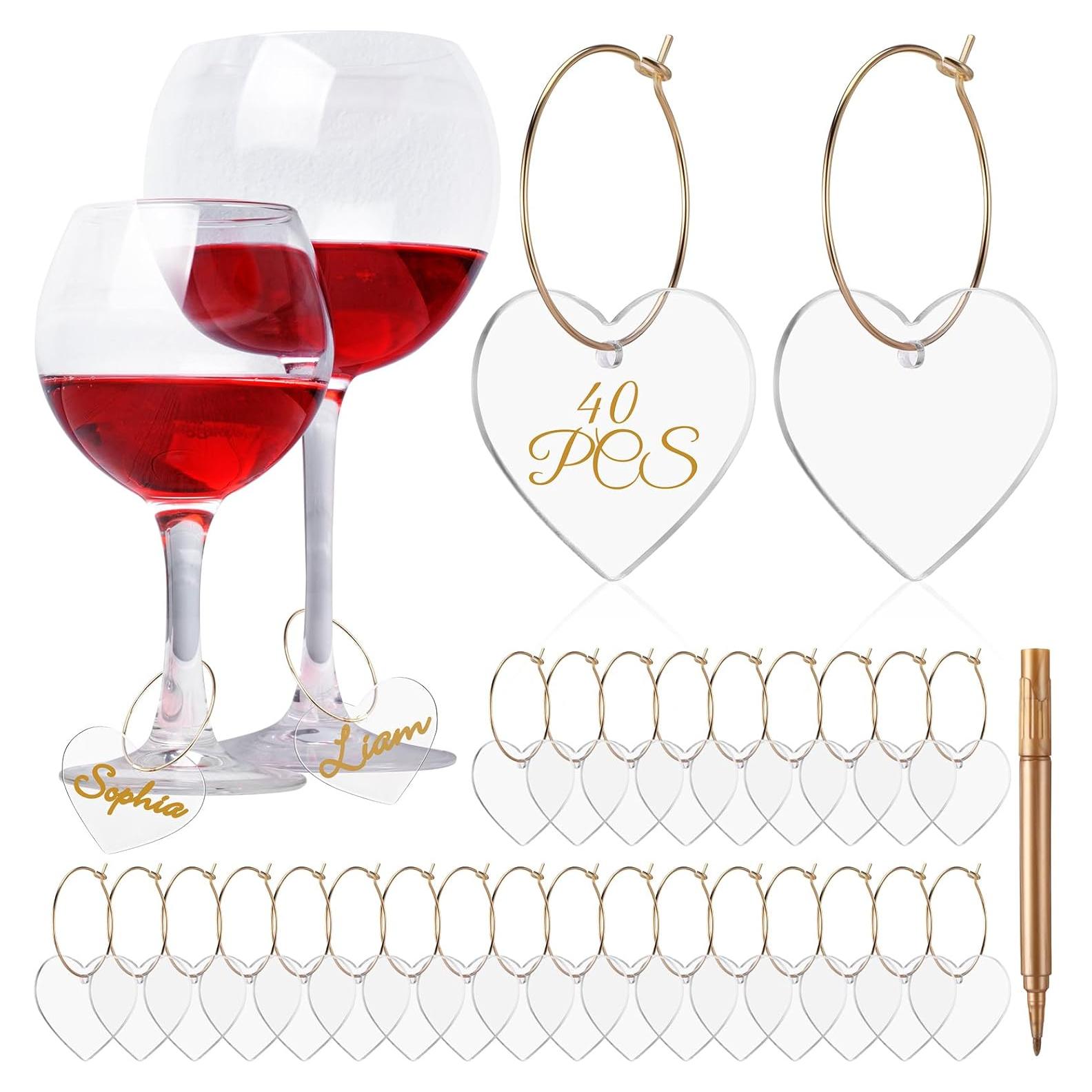 Encantos de Vino Tondiamo 40 Pcs Acrílico Transparente Corazón