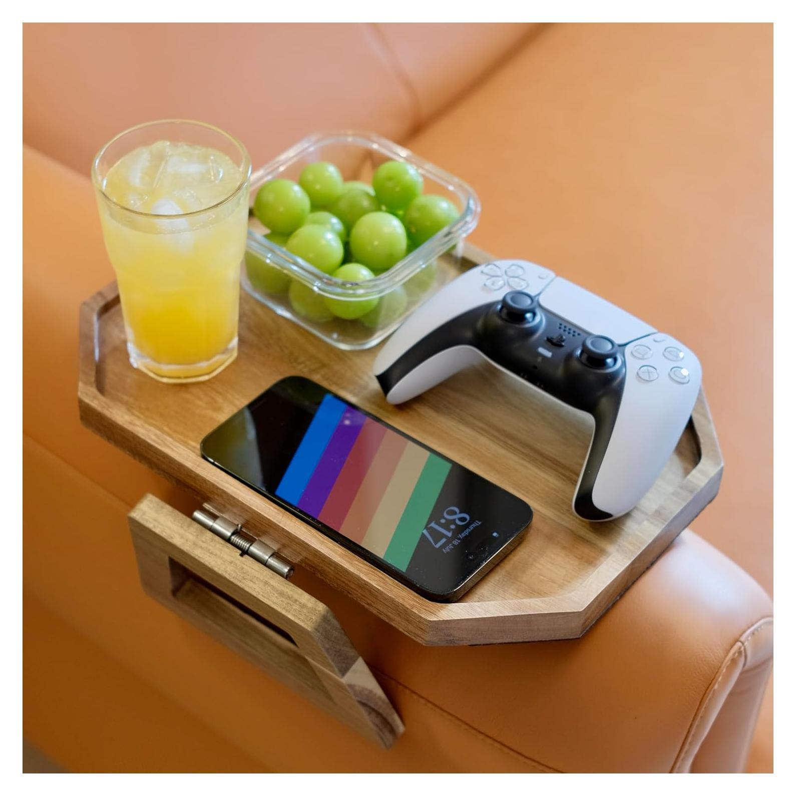 Bandeja de Brazo de Sofá ZmarKraft de Madera Acacia Plegable