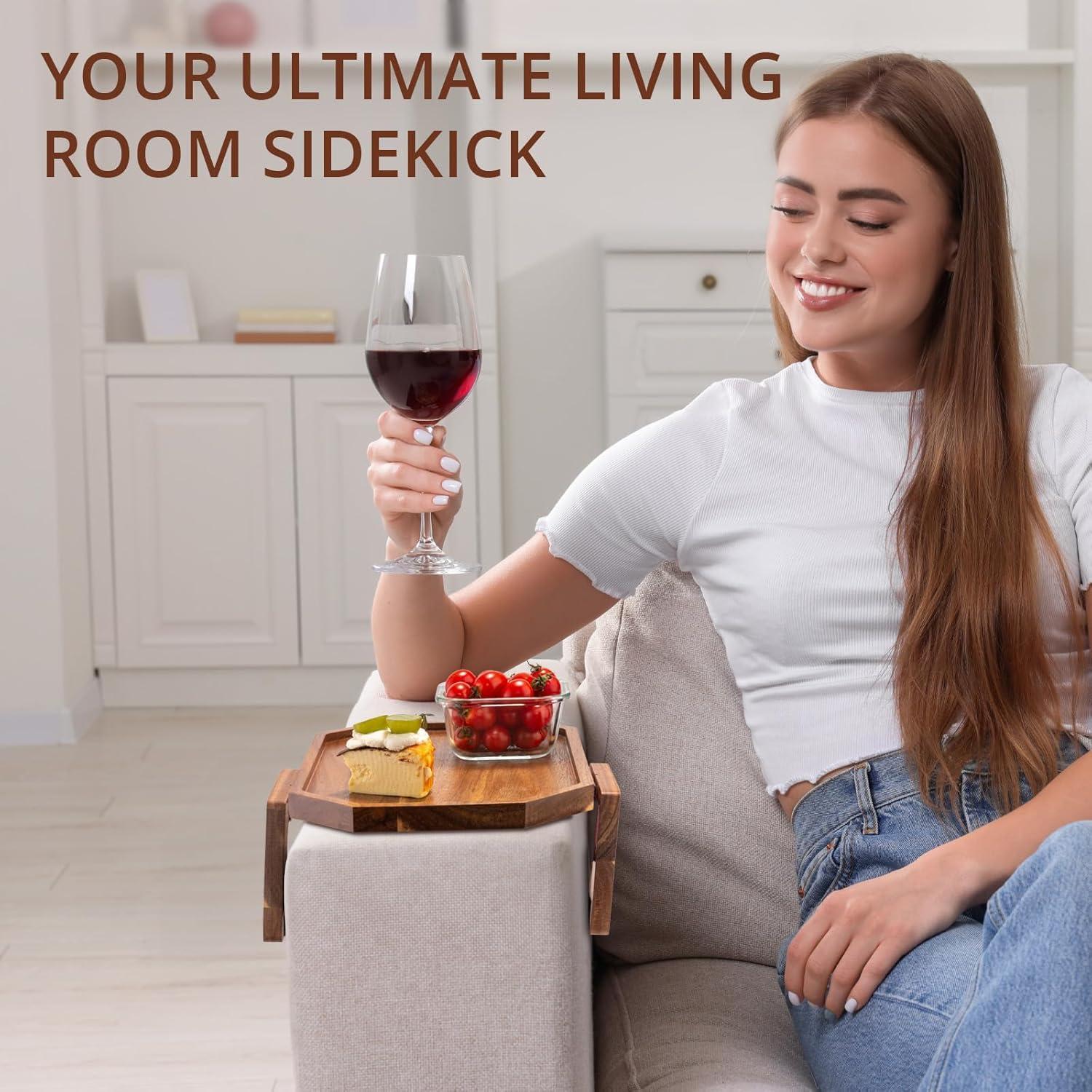 Bandeja de Brazo de Sofá ZmarKraft de Madera Acacia Plegable