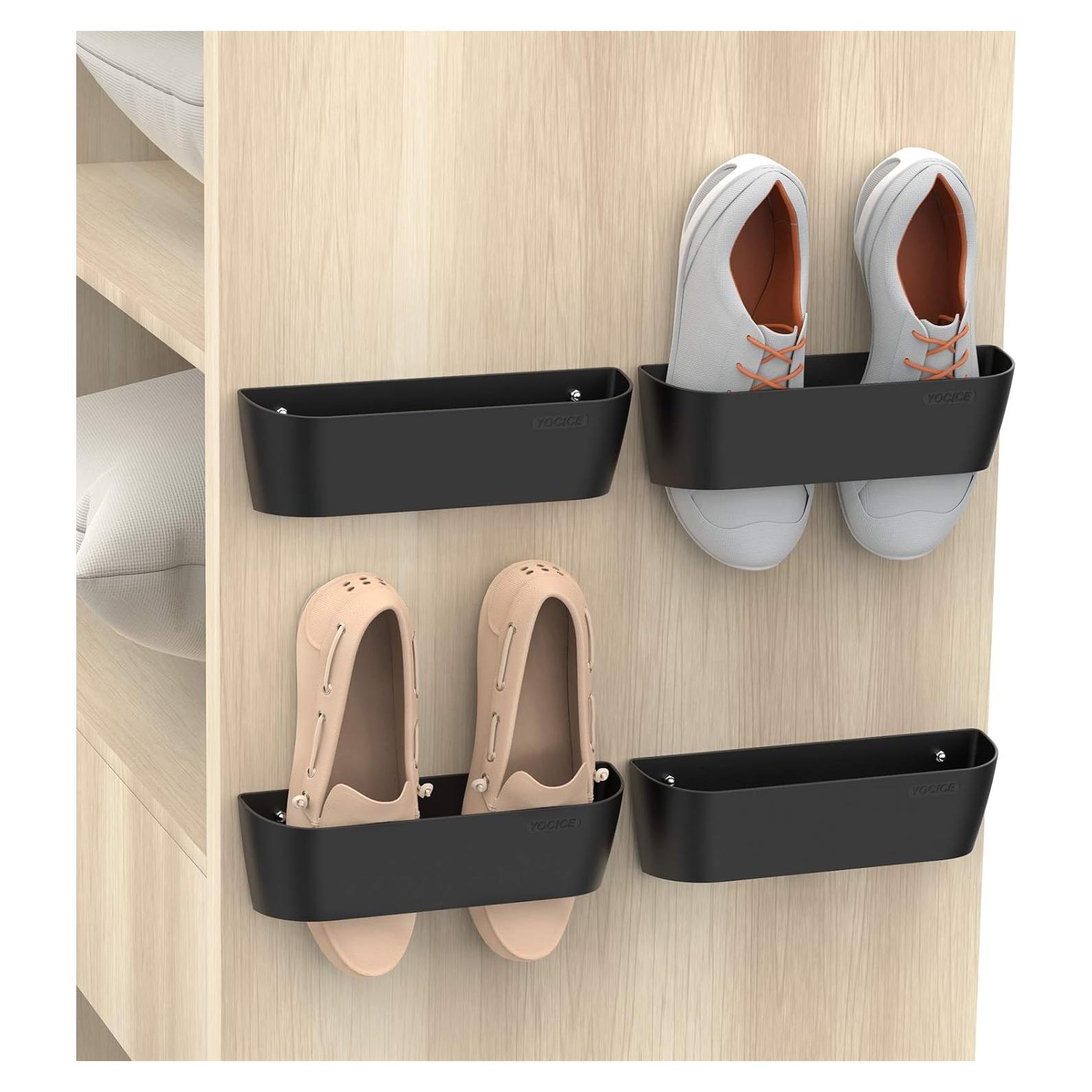 Estante para Zapatos Yocice 4 Piezas Montado en Pared Negro