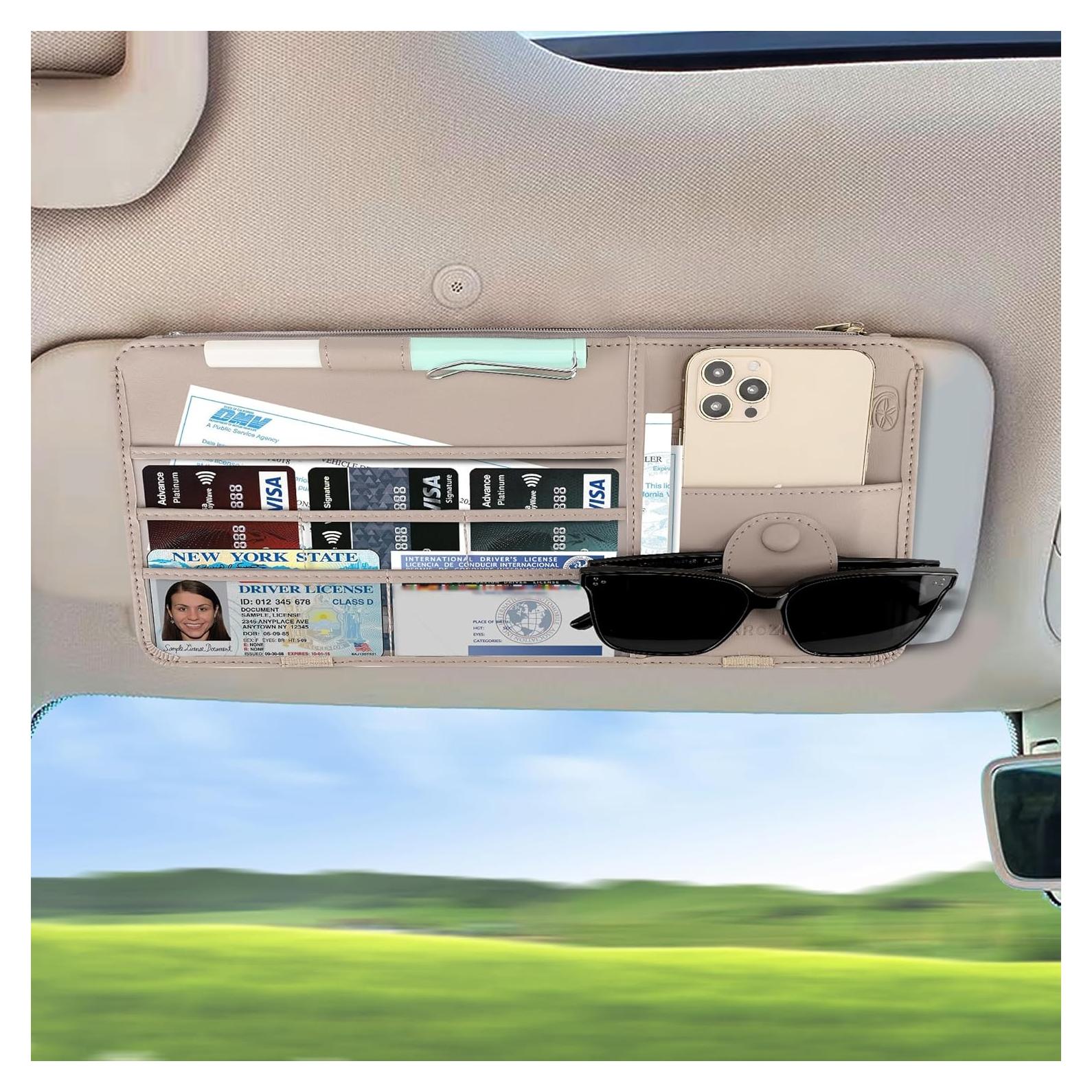 Organizador de Visera Solar XROZRK para Autos y SUVs - Khaki Claro