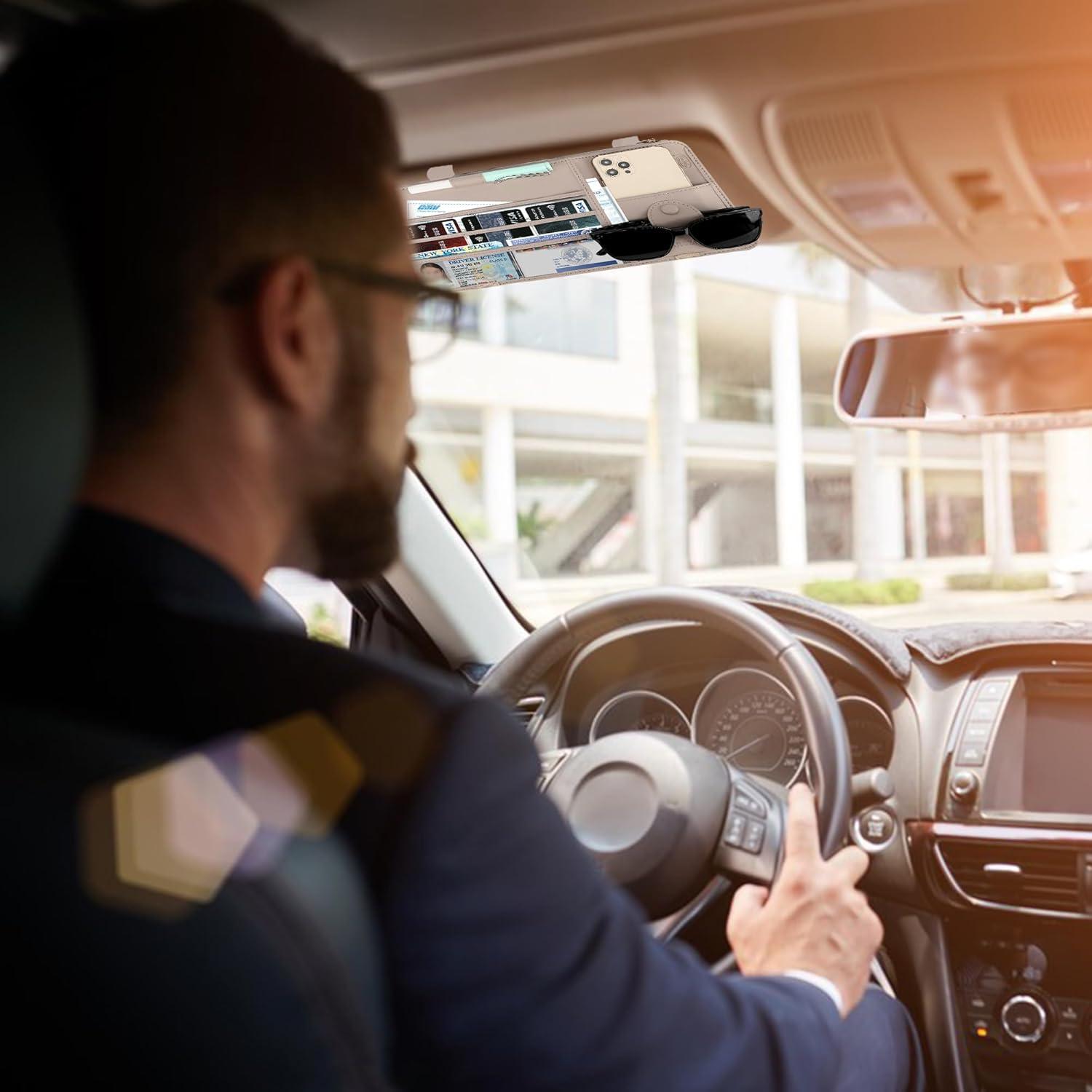 Organizador de Visera Solar XROZRK para Autos y SUVs - Khaki Claro