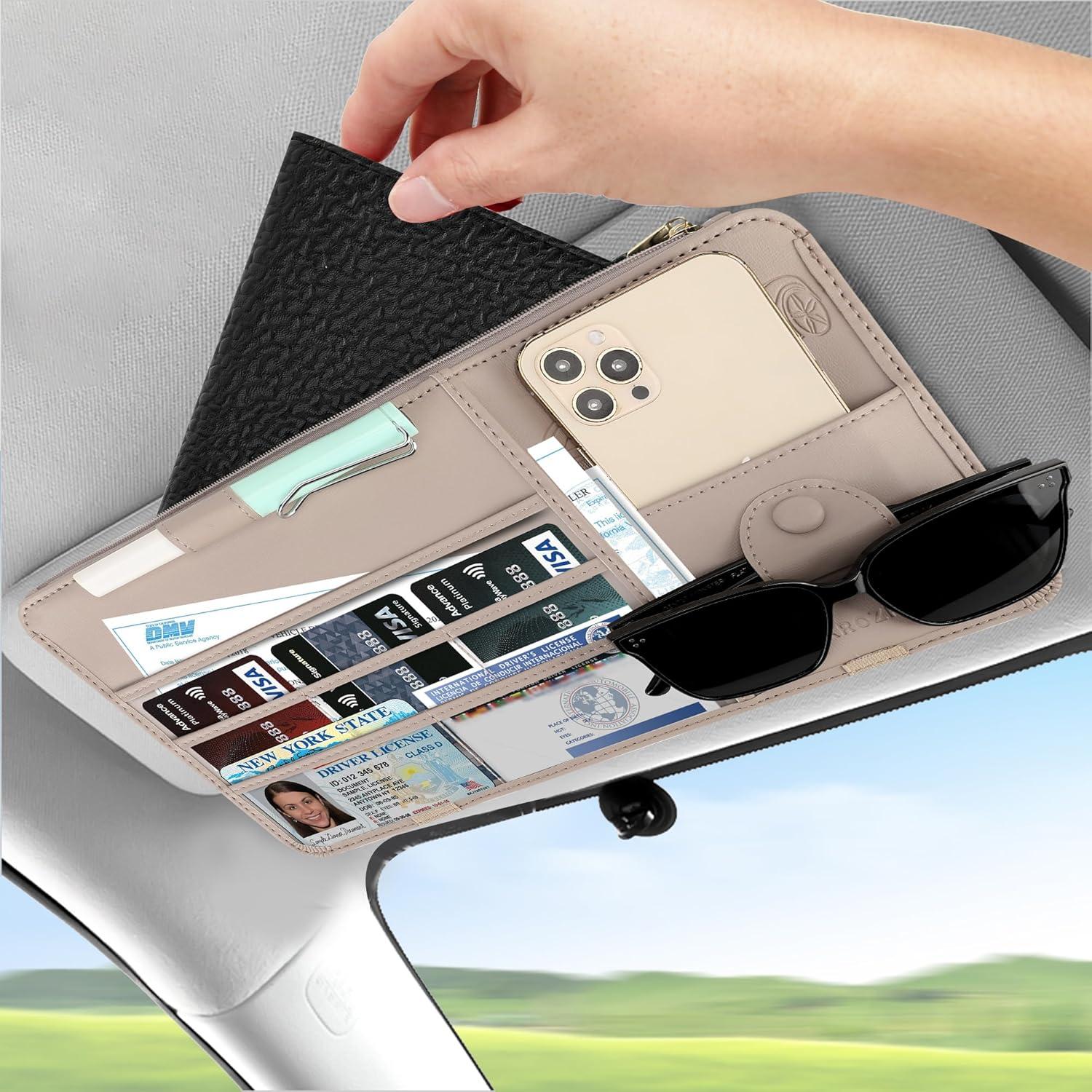 Organizador de Visera Solar XROZRK para Autos y SUVs - Khaki Claro