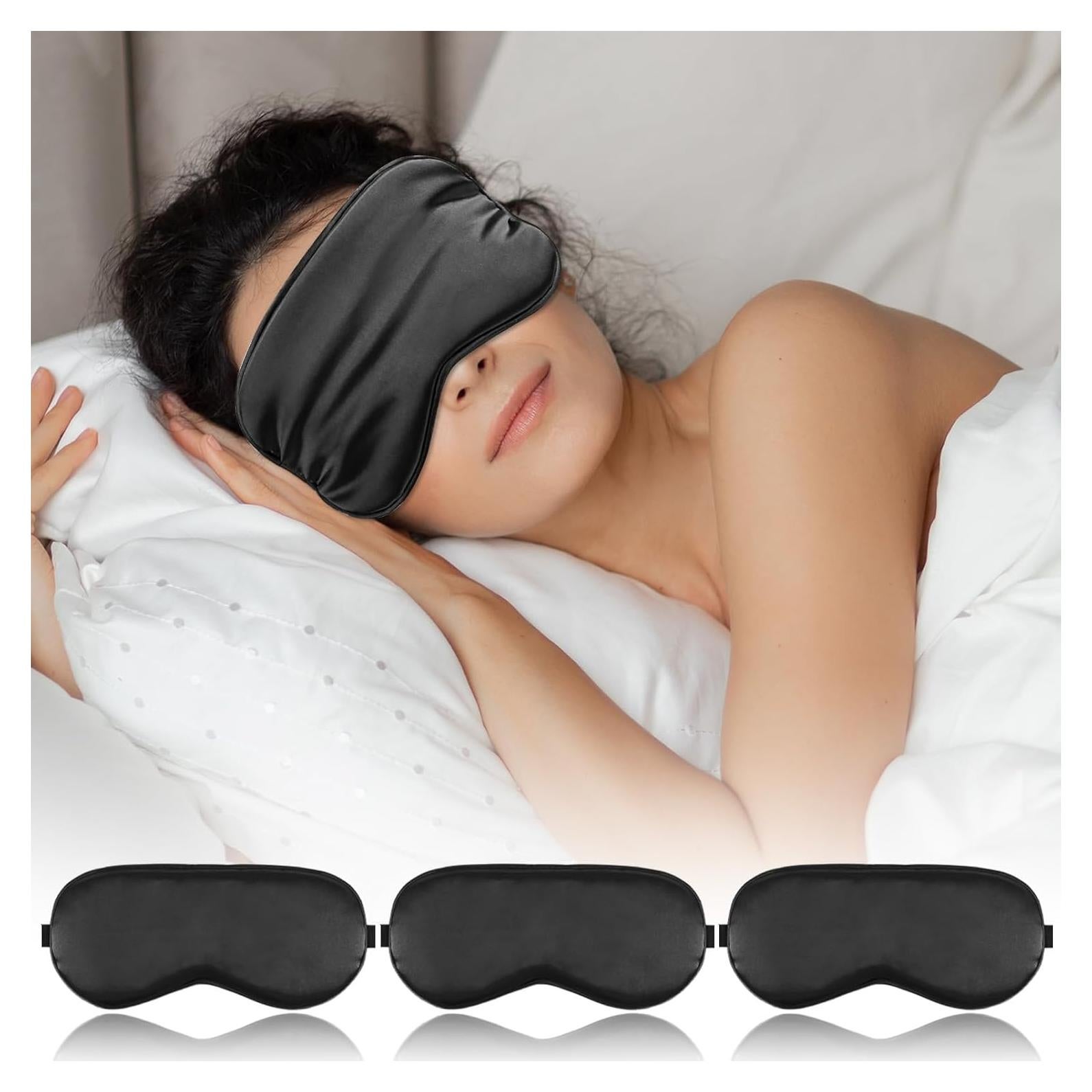 Máscaras de Sueño de Seda FlyCoco 3PCS Ajustables Negro