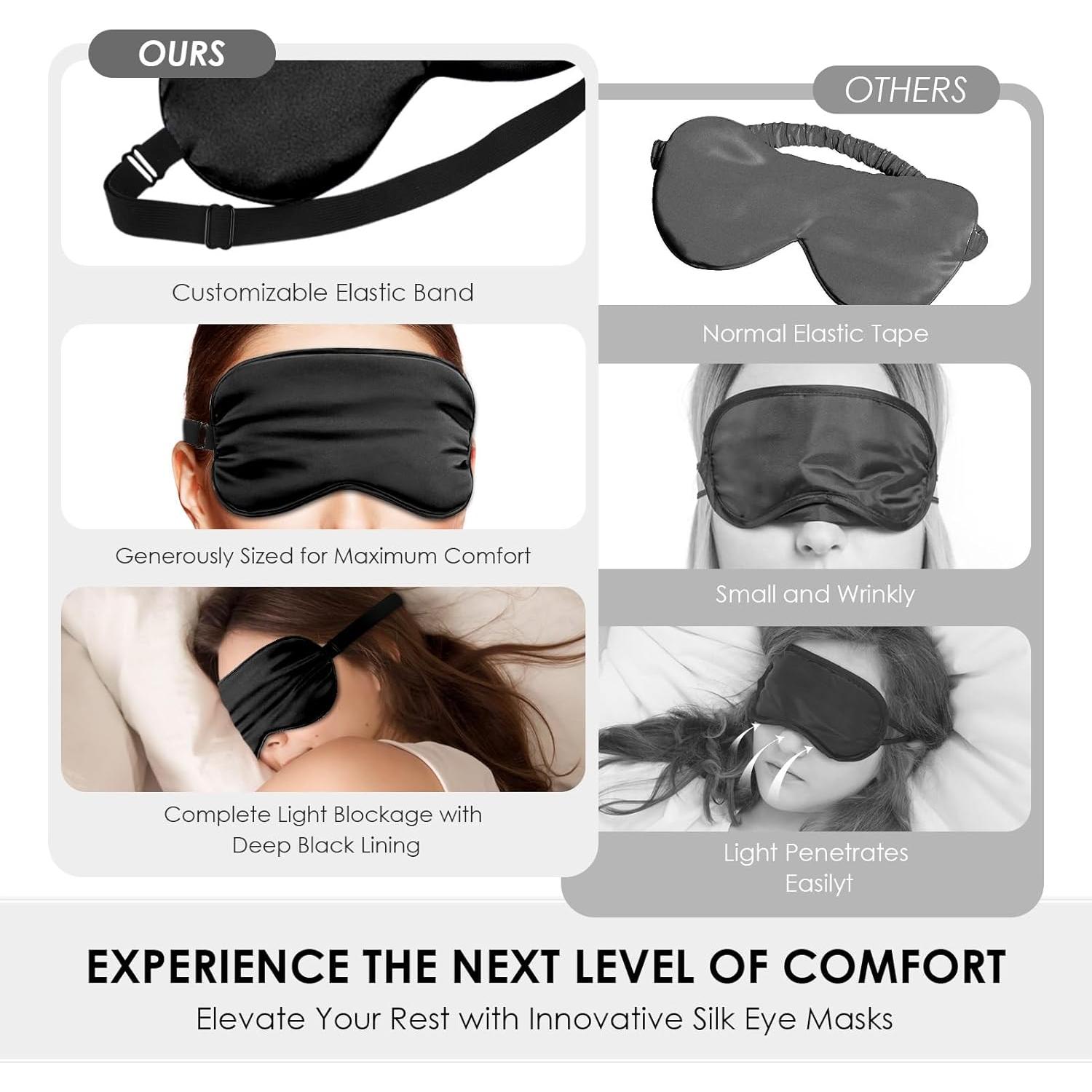 Máscaras de Sueño de Seda FlyCoco 3PCS Ajustables Negro