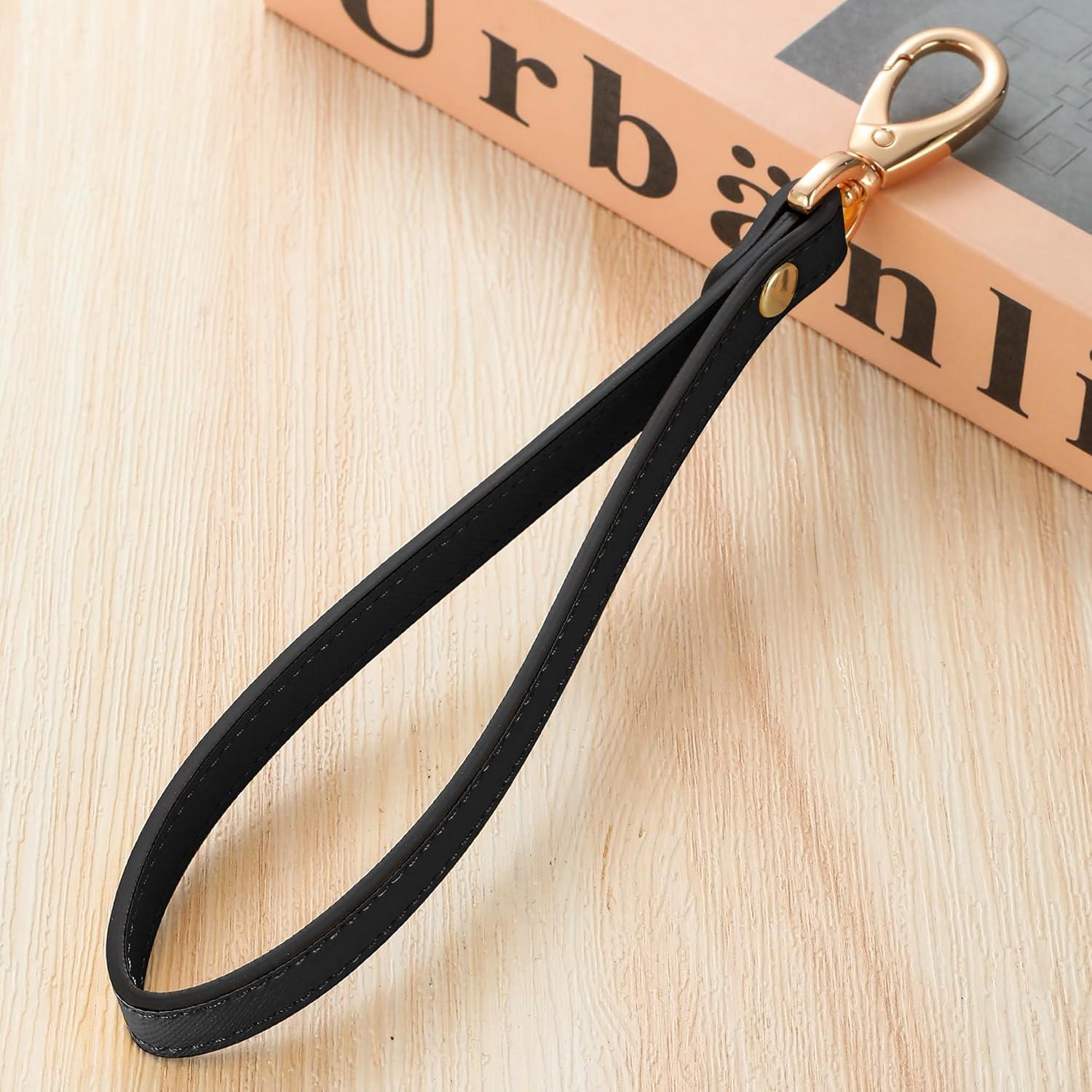 Correa de Muñeca de Cuero Genuino Dorado y Negro 21cm