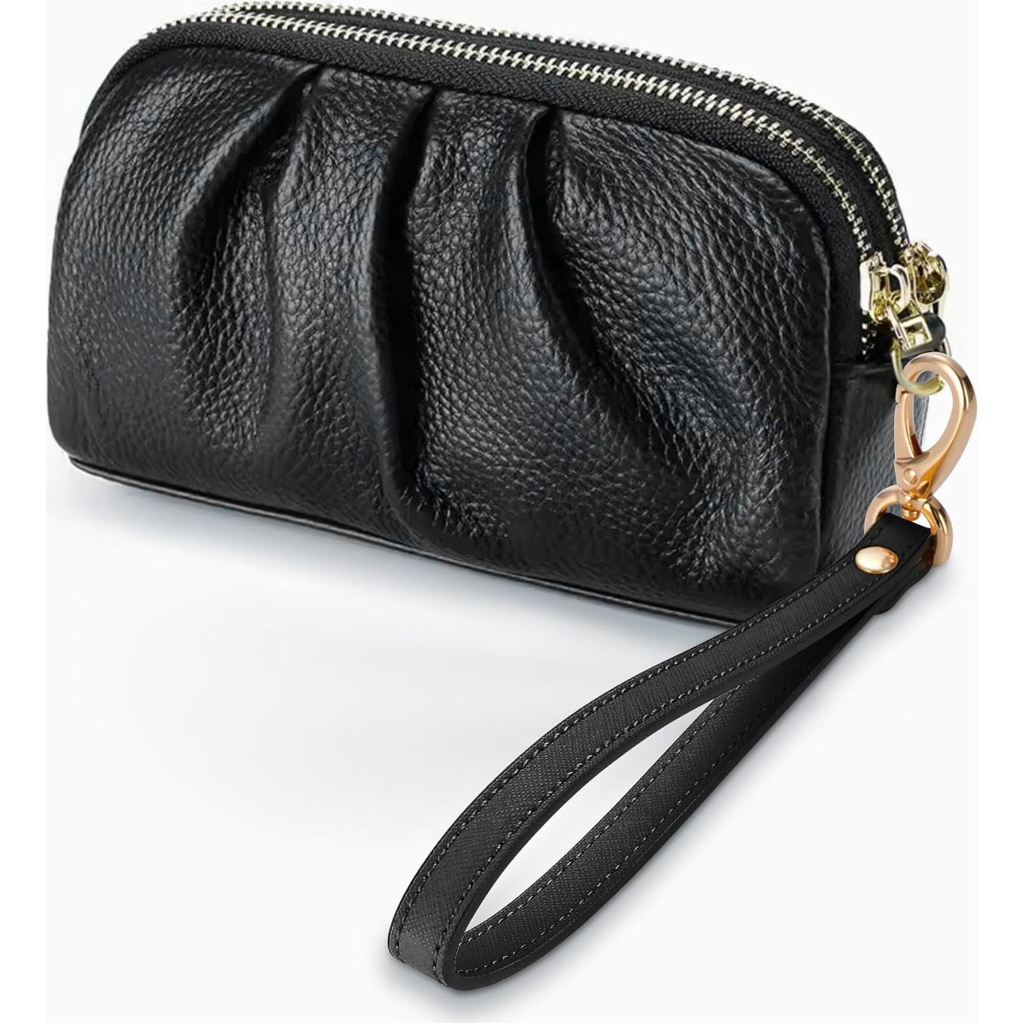 Correa de Muñeca de Cuero Genuino Dorado y Negro 21cm