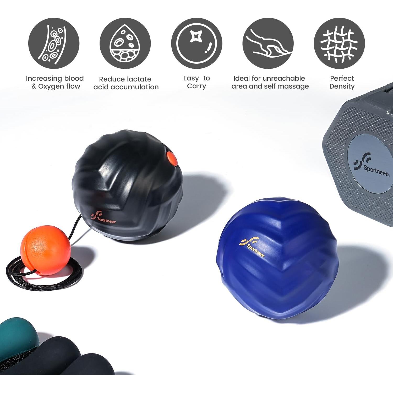Bola de Masaje Sportneer con Cuerda, Terapia Miofascial Negra