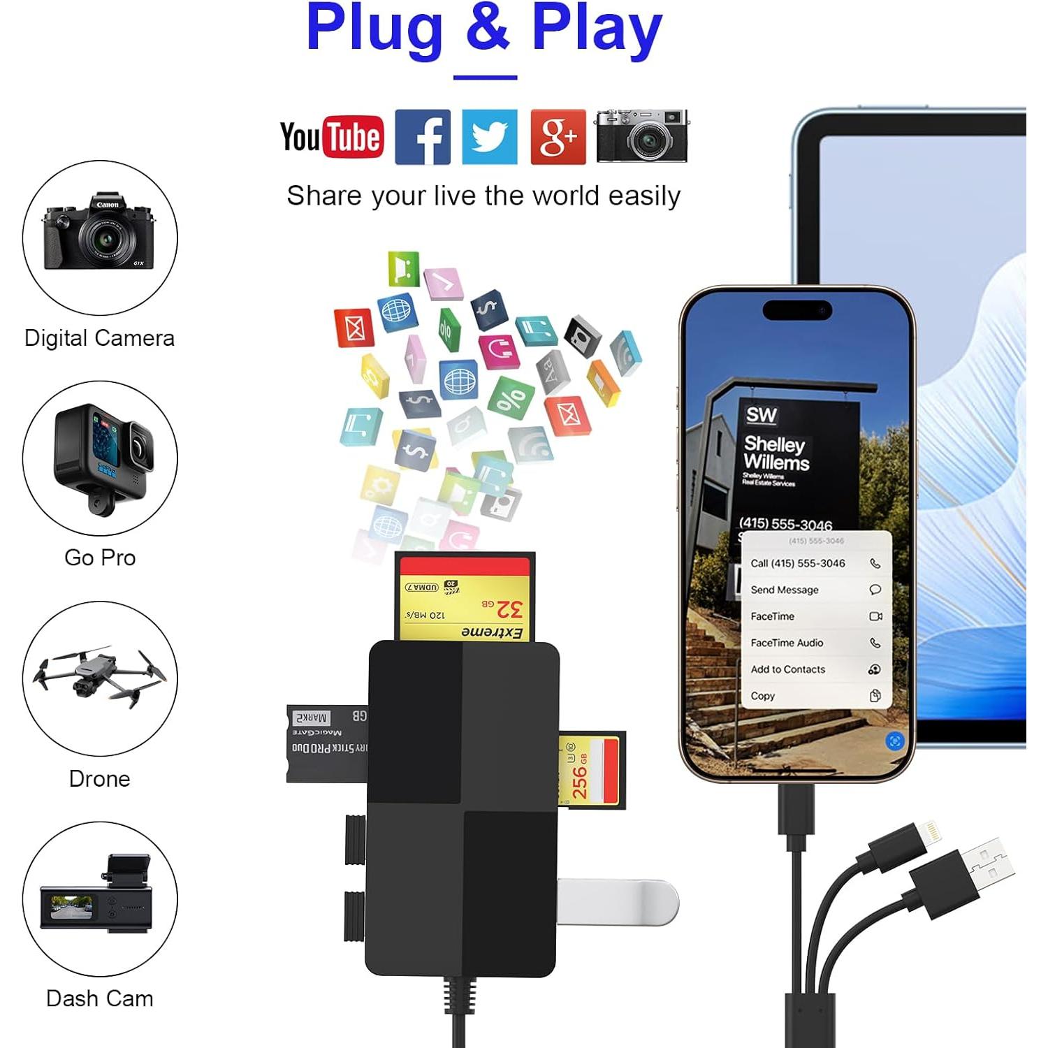 Lector de Tarjetas 8 en 1 Ardaddyn CR343-K-C USB C Lightning