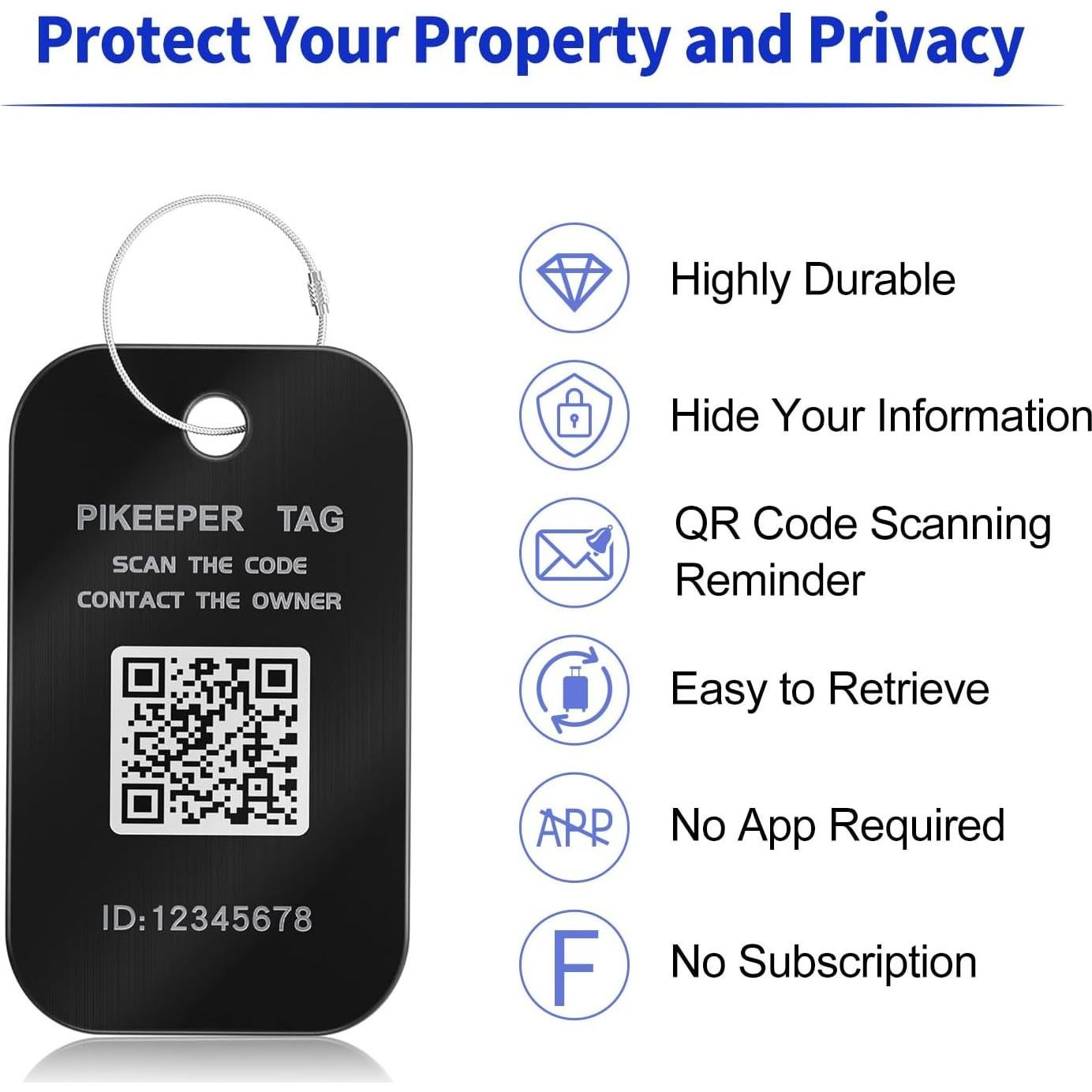 Etiqueta de Equipaje Inteligente PIKEEPER - Aluminio Negro 8x4 cm