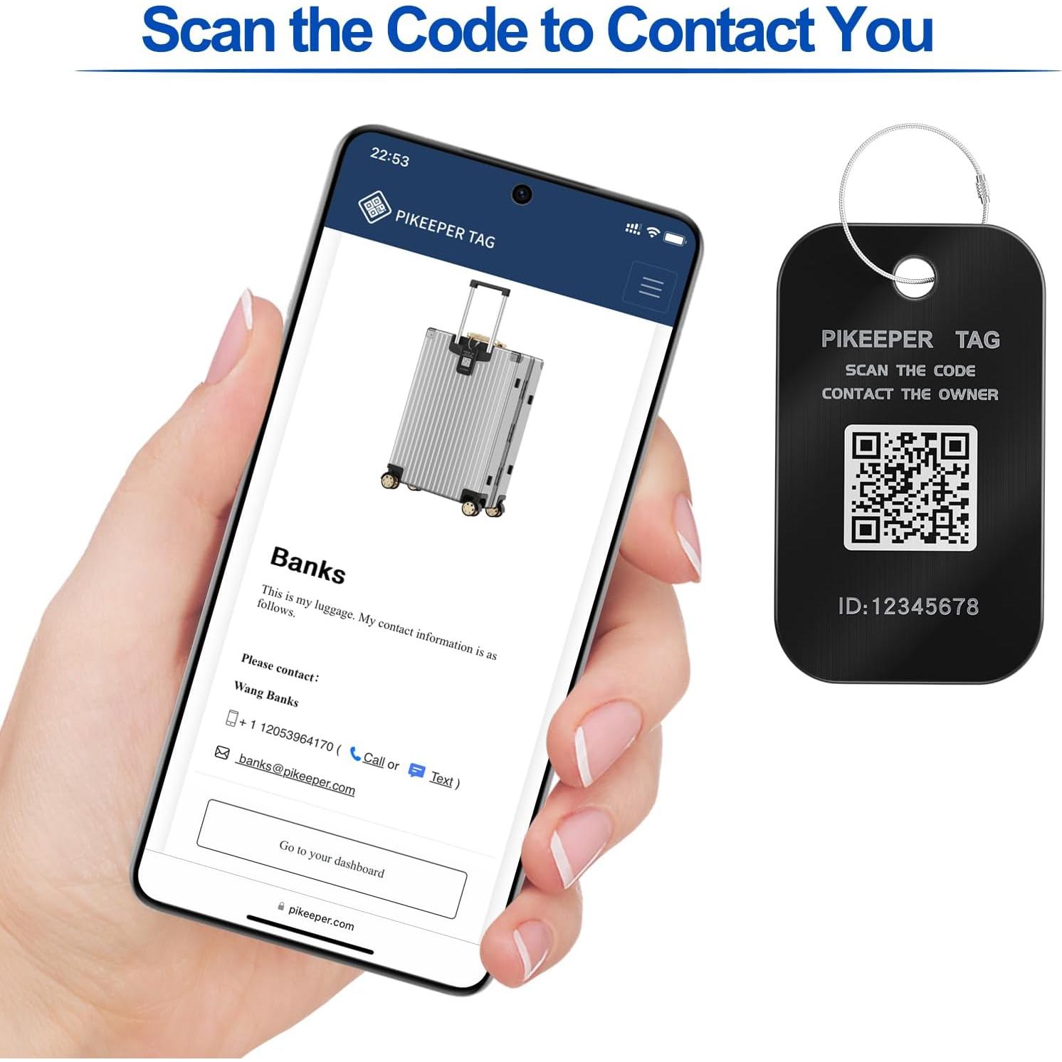 Etiqueta de Equipaje Inteligente PIKEEPER - Aluminio Negro 8x4 cm