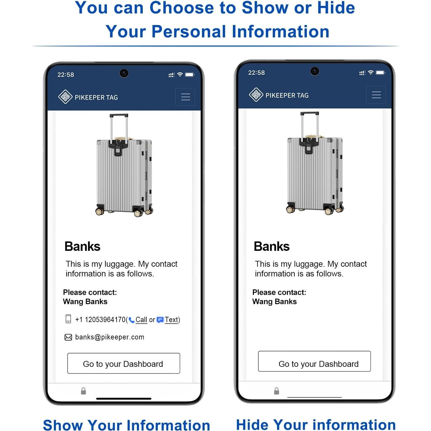 Etiqueta de Equipaje Inteligente PIKEEPER - Aluminio Negro 8x4 cm