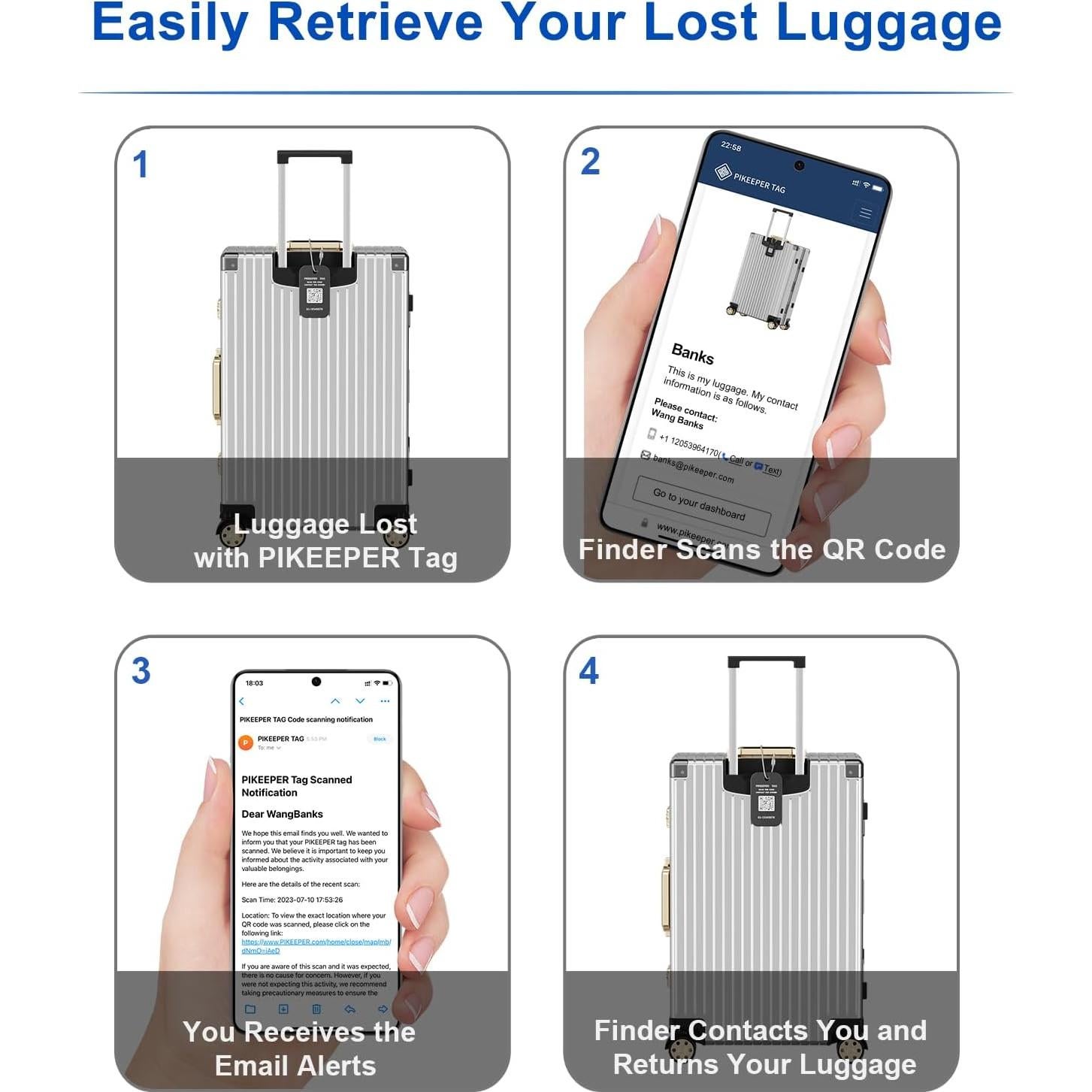 Etiqueta de Equipaje Inteligente PIKEEPER - Aluminio Negro 8x4 cm