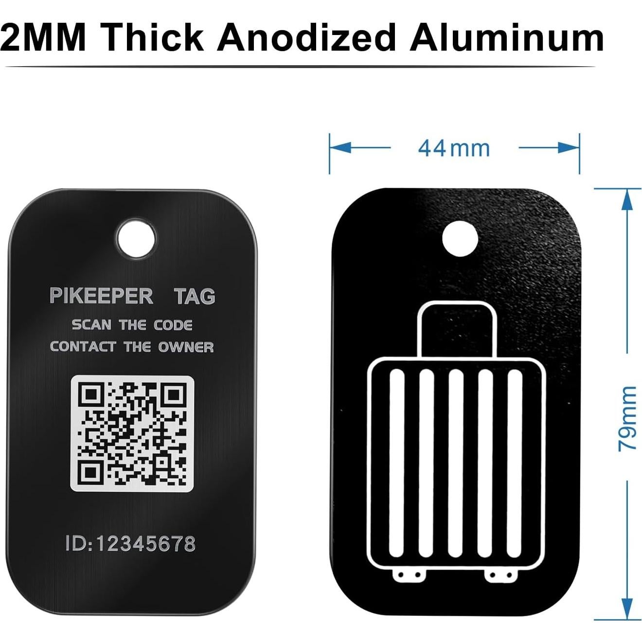 Etiqueta de Equipaje Inteligente PIKEEPER - Aluminio Negro 8x4 cm