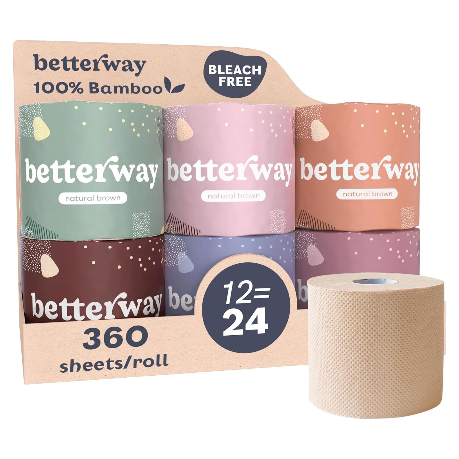 Papel Higiénico Ecológico de Bambú Betterway - 12 Rollos 360 Hojas