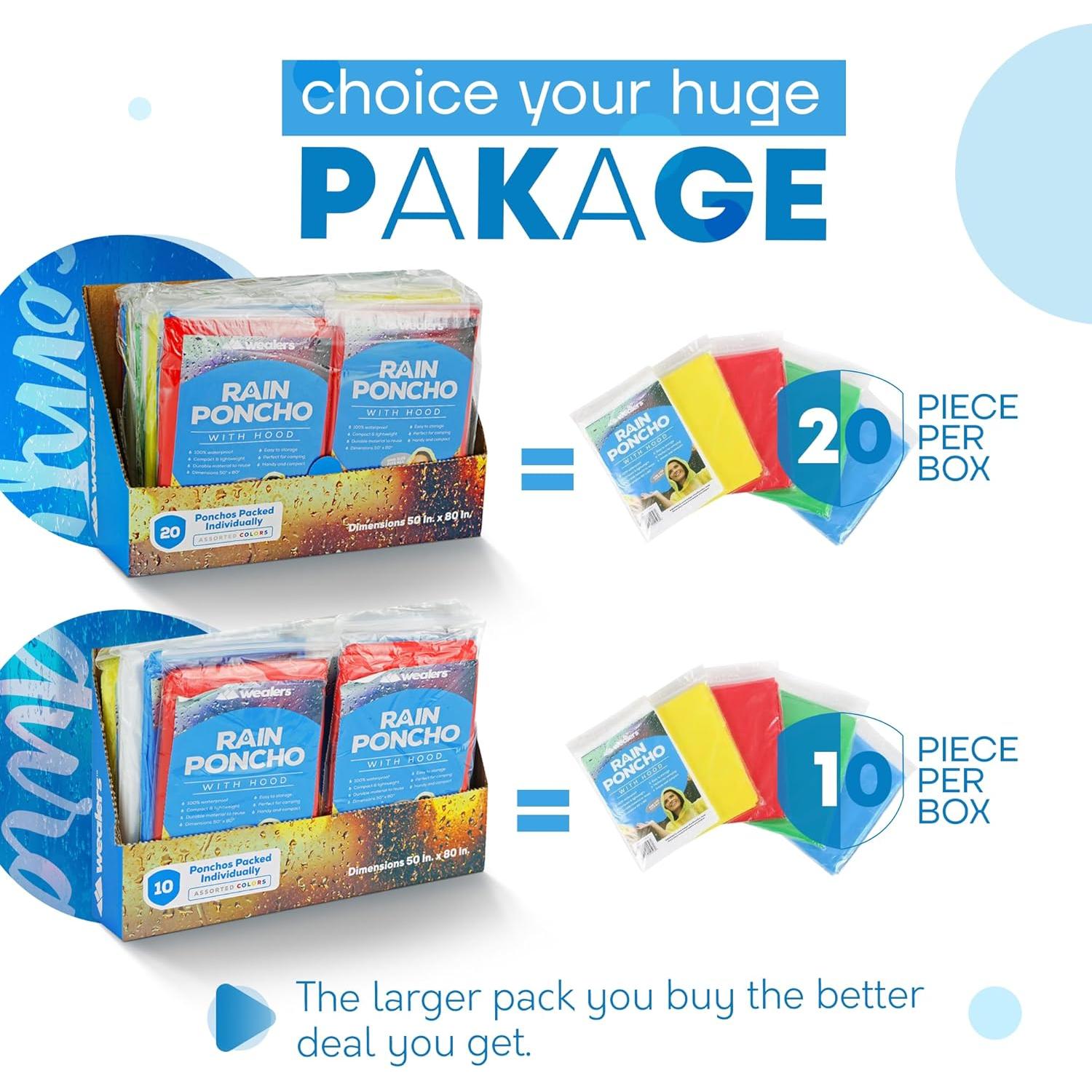 Ponchos de Lluvia Wealers para Adultos - Paquete de 10 Multicolores
