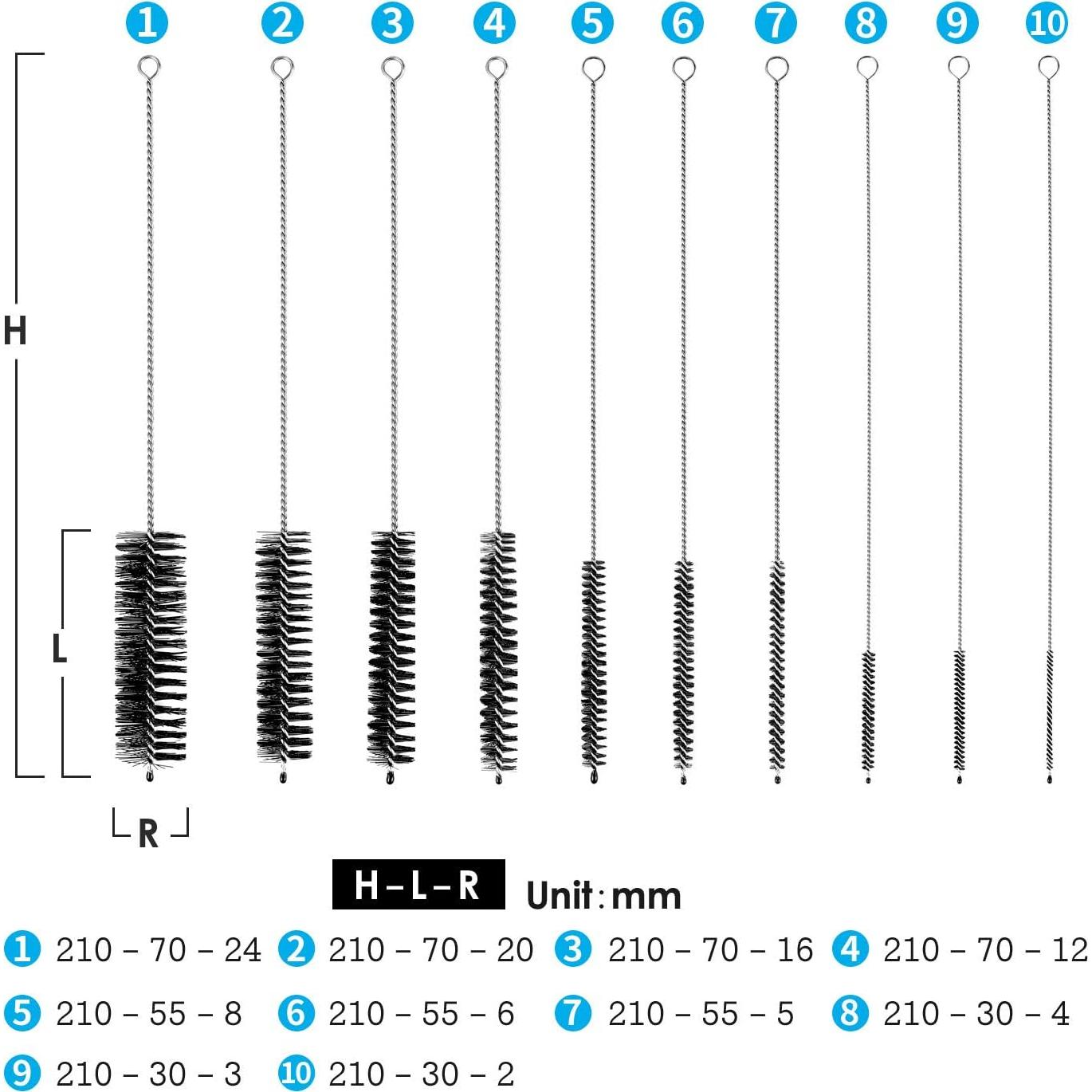 Juego de 10 Cepillos de Tubo de Nylon 21 cm - MOSOLAN
