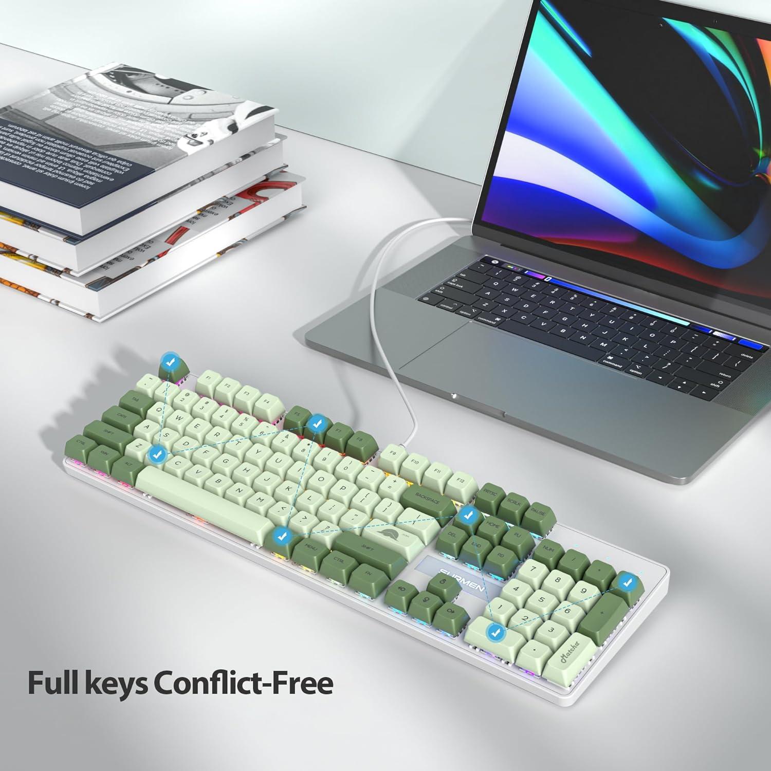 Teclado Mecánico Fogruaden 104 Teclas RGB Verde Matcha
