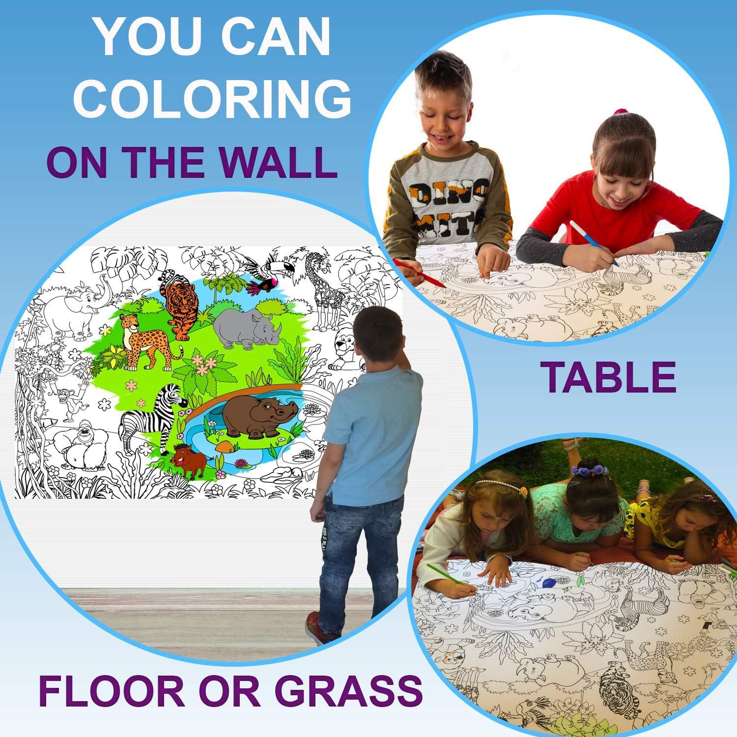 Póster Gigante para Colorear ALEX Art - Animales de la Jungla 98x68 cm