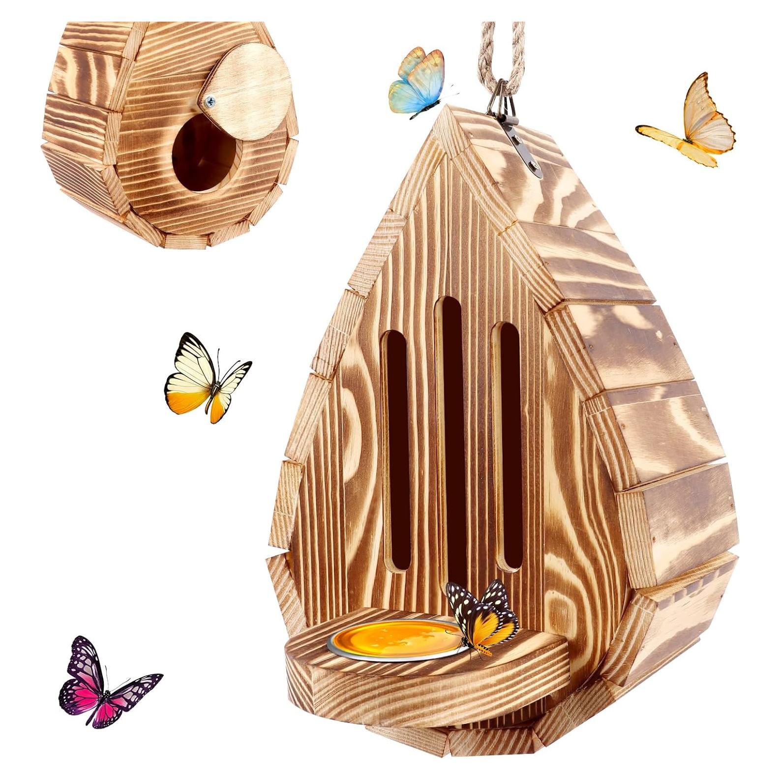 Casa y Comedero para Mariposas de Madera Natural Phoncoo