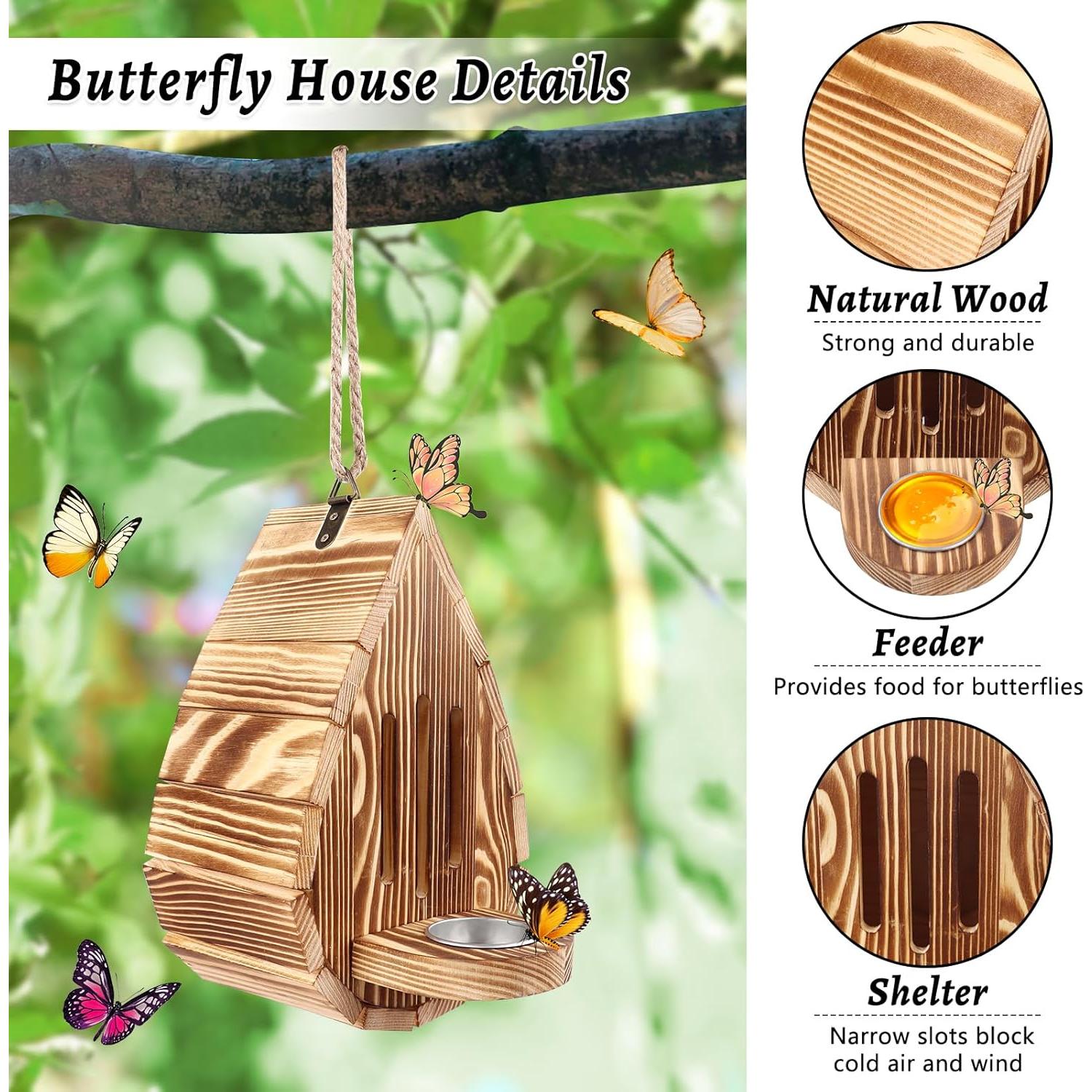 Casa y Comedero para Mariposas de Madera Natural Phoncoo
