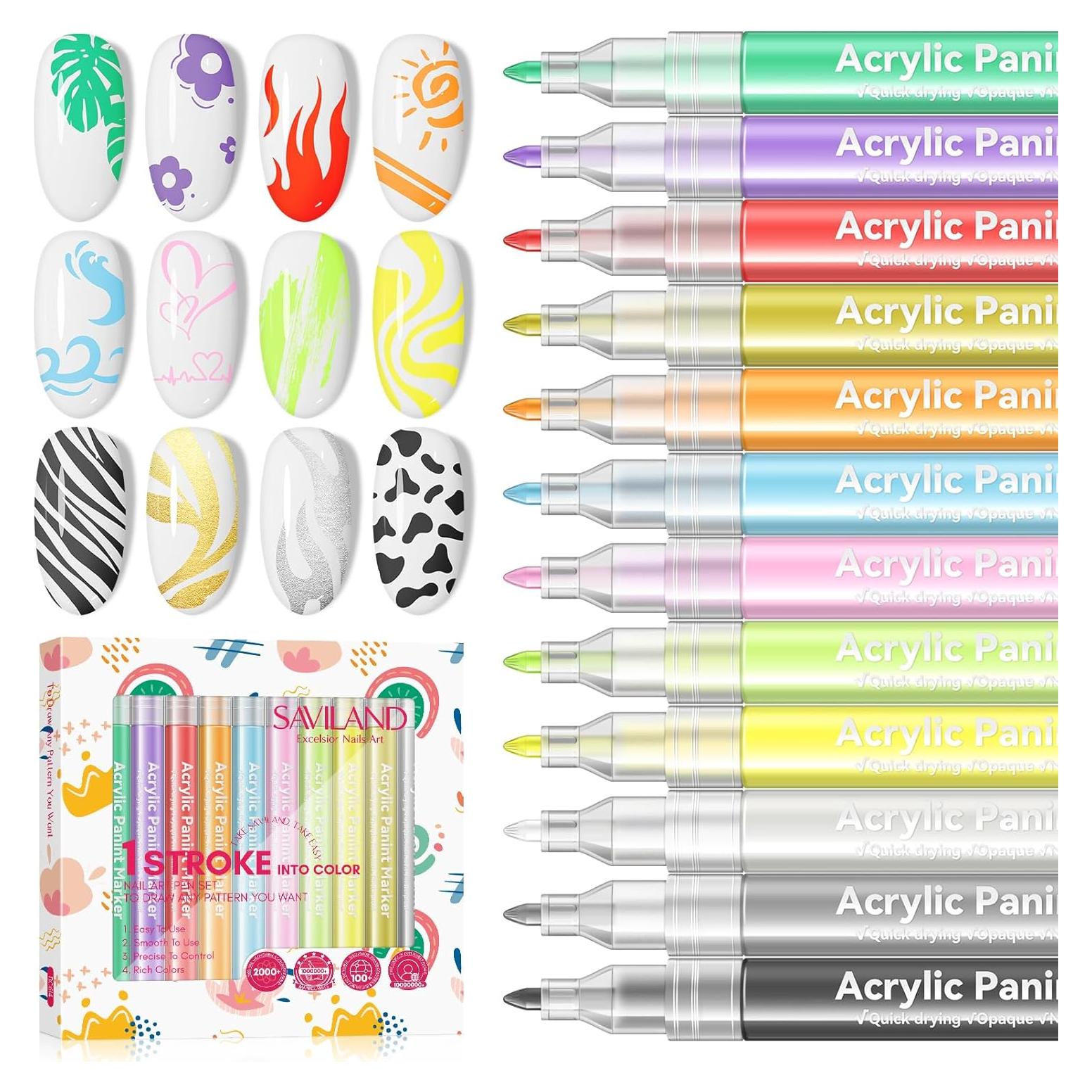 Set de 12 Lápices para Arte de Uñas Saviland - Colores Vibrantes