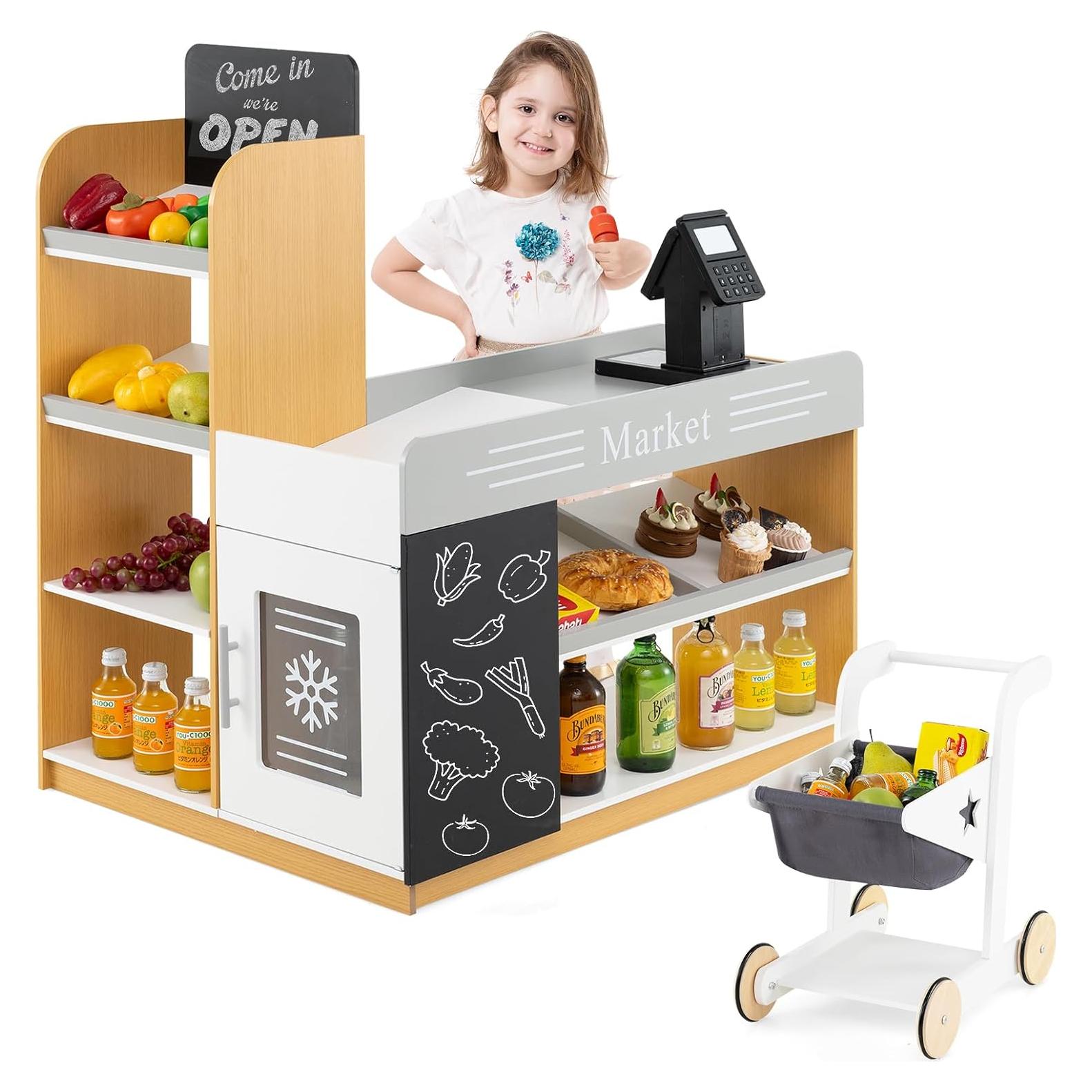 Juego de Tienda de Abarrotes HONEY JOY Madera con Carrito