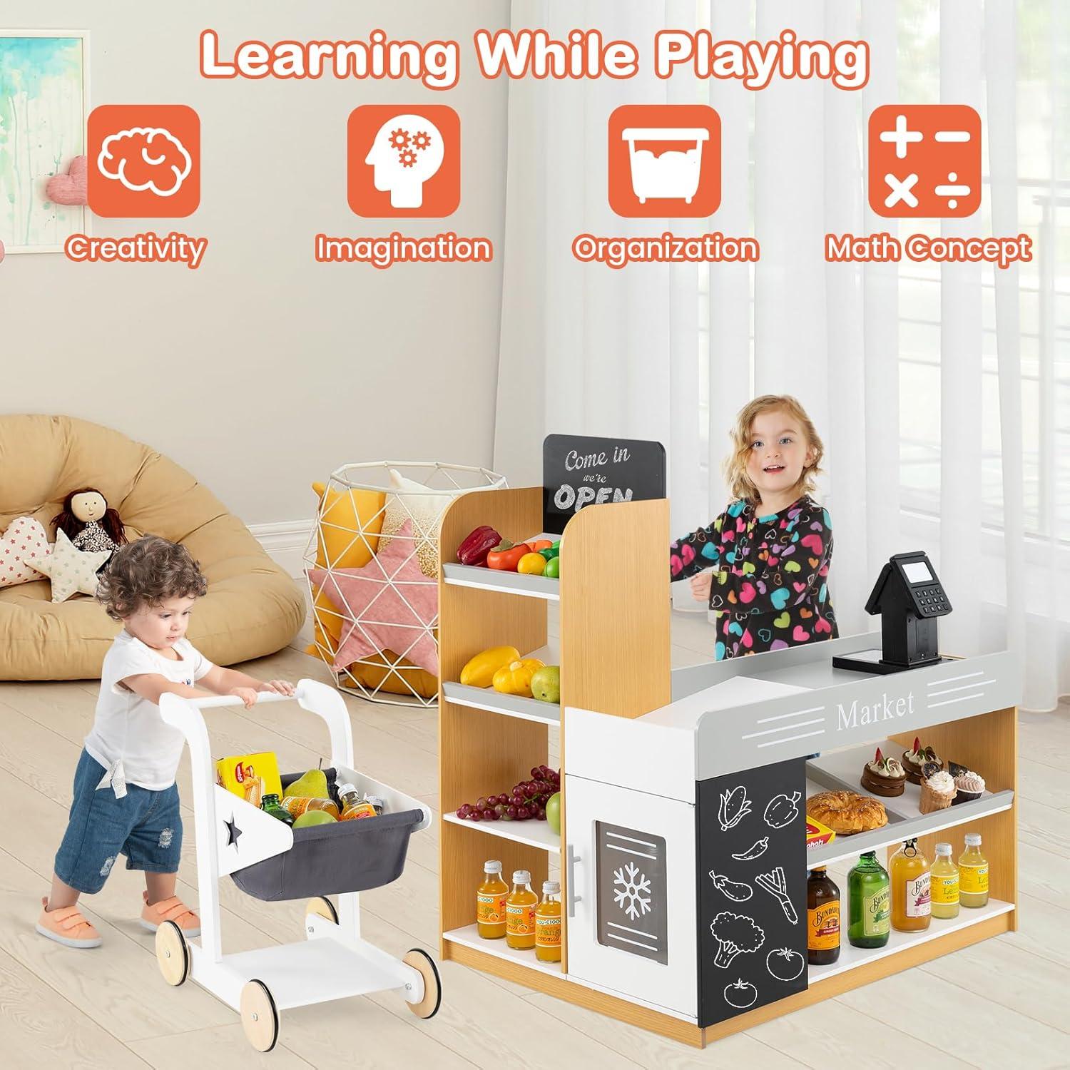 Juego de Tienda de Abarrotes HONEY JOY Madera con Carrito