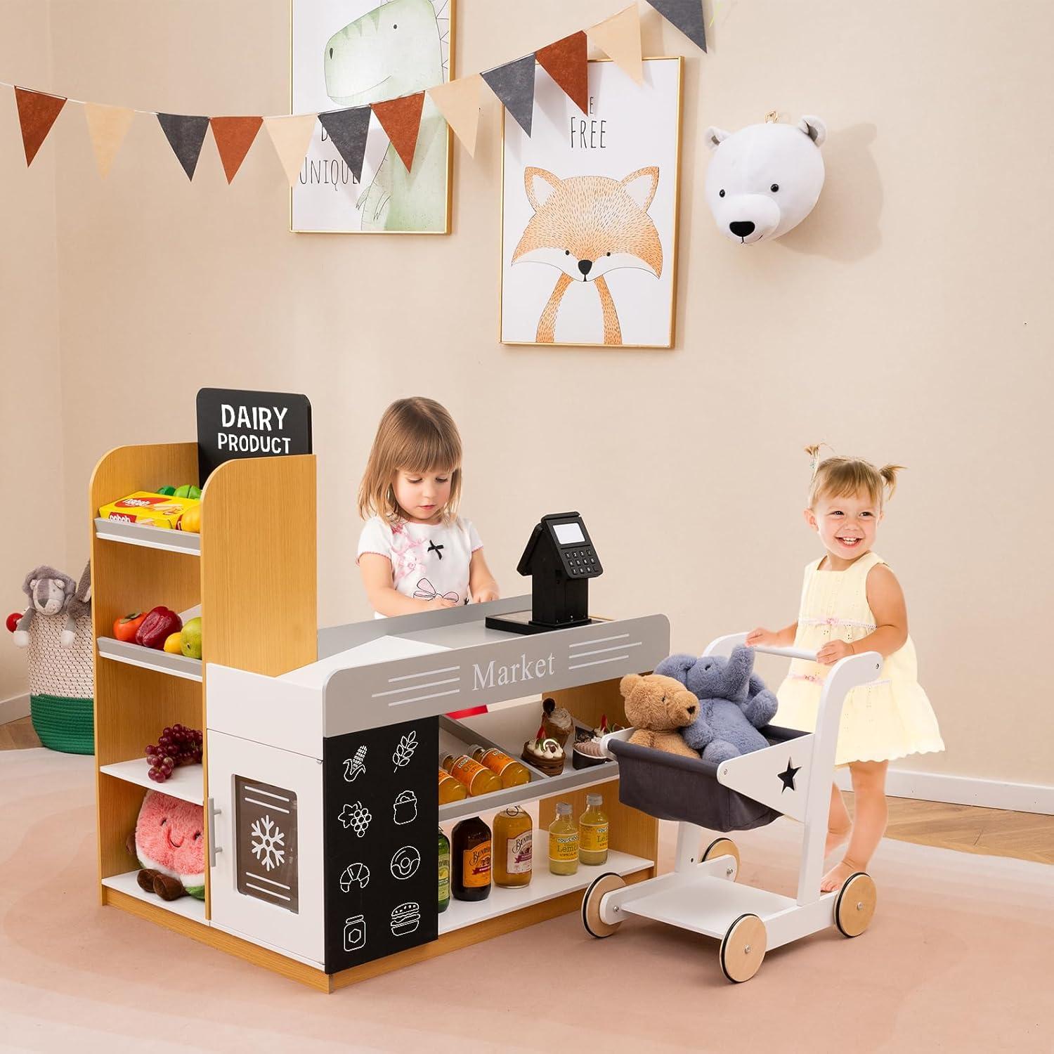 Juego de Tienda de Abarrotes HONEY JOY Madera con Carrito