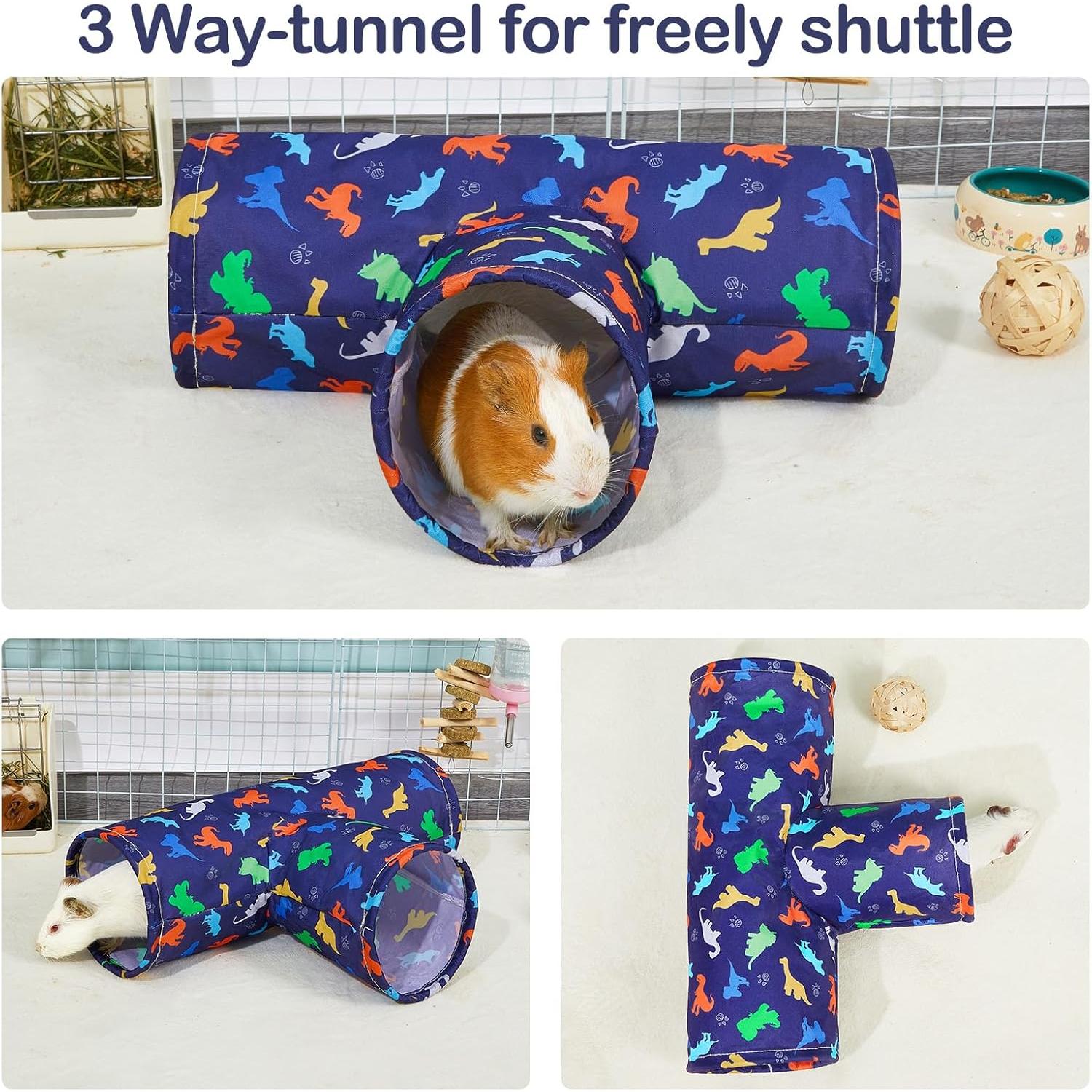 Túnel Lavable 3 Vías Bienbee para Cobayas y Conejos - Azul Dinosaurios