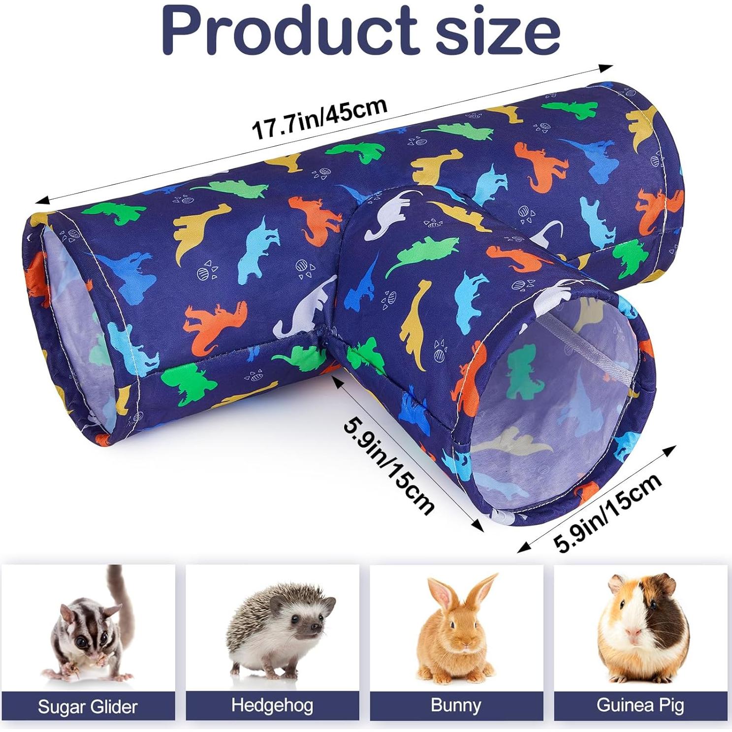 Túnel Lavable 3 Vías Bienbee para Cobayas y Conejos - Azul Dinosaurios