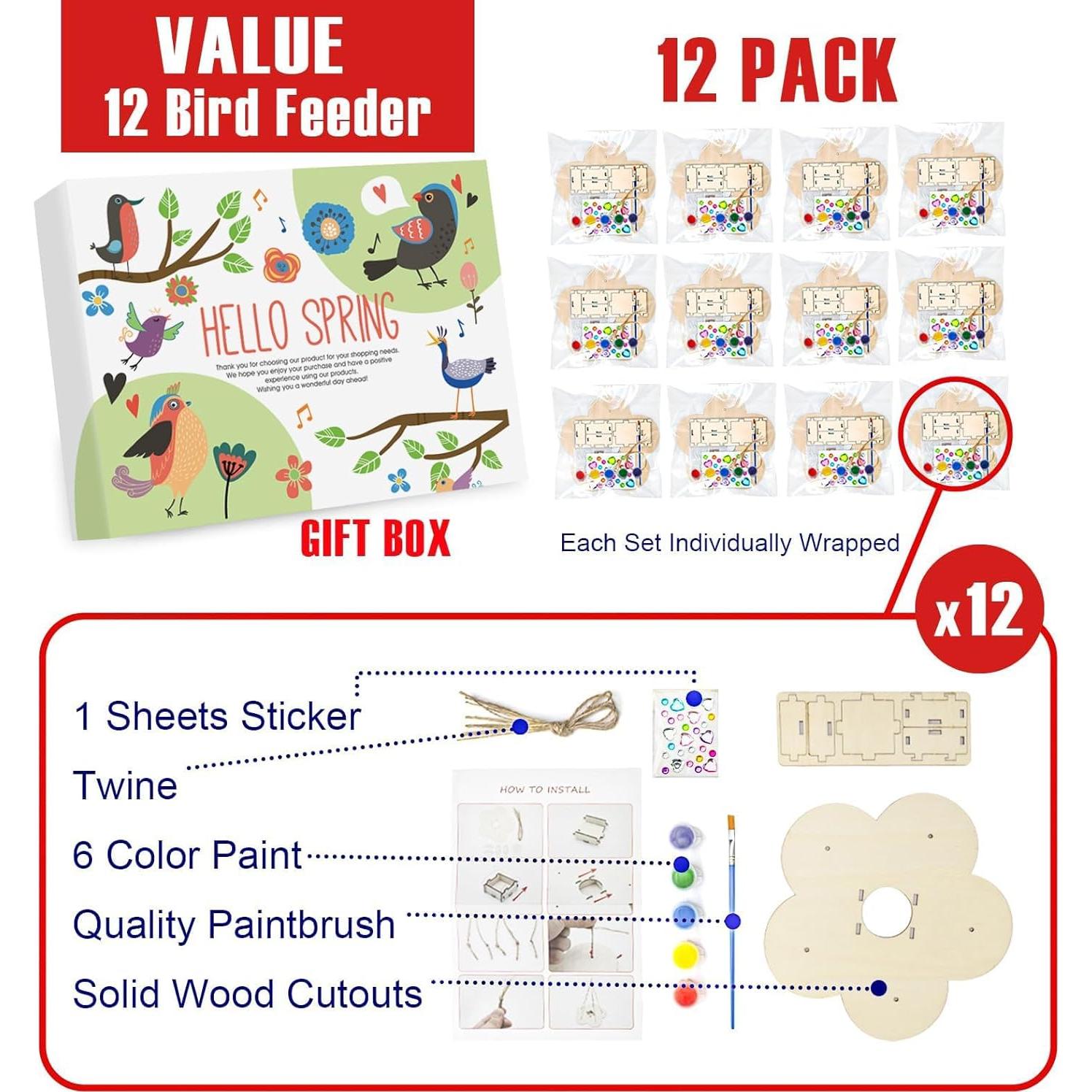 Kit de Manualidades para Niños AluAbi - 12 Comederos para Aves