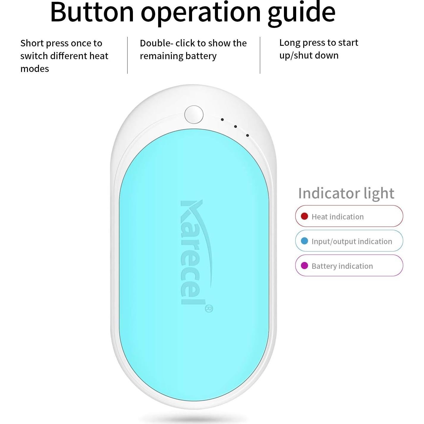 Calentador de Manos Recargable Karecel 5200mAh Doble Cara