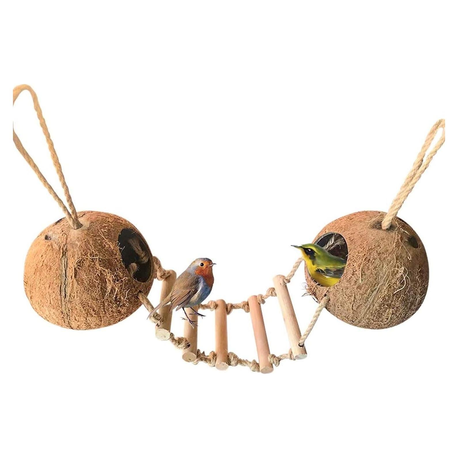 Escondite de Coco Natural BLSMU con Escalera para Hámster y Aves