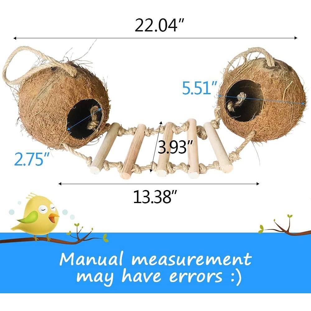Escondite de Coco Natural BLSMU con Escalera para Hámster y Aves